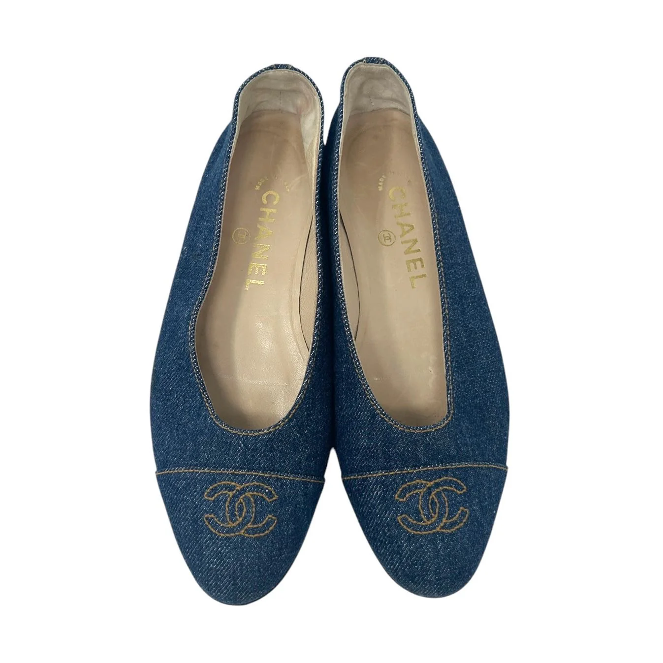 Chanel Denim Embroidered Logo Flats
