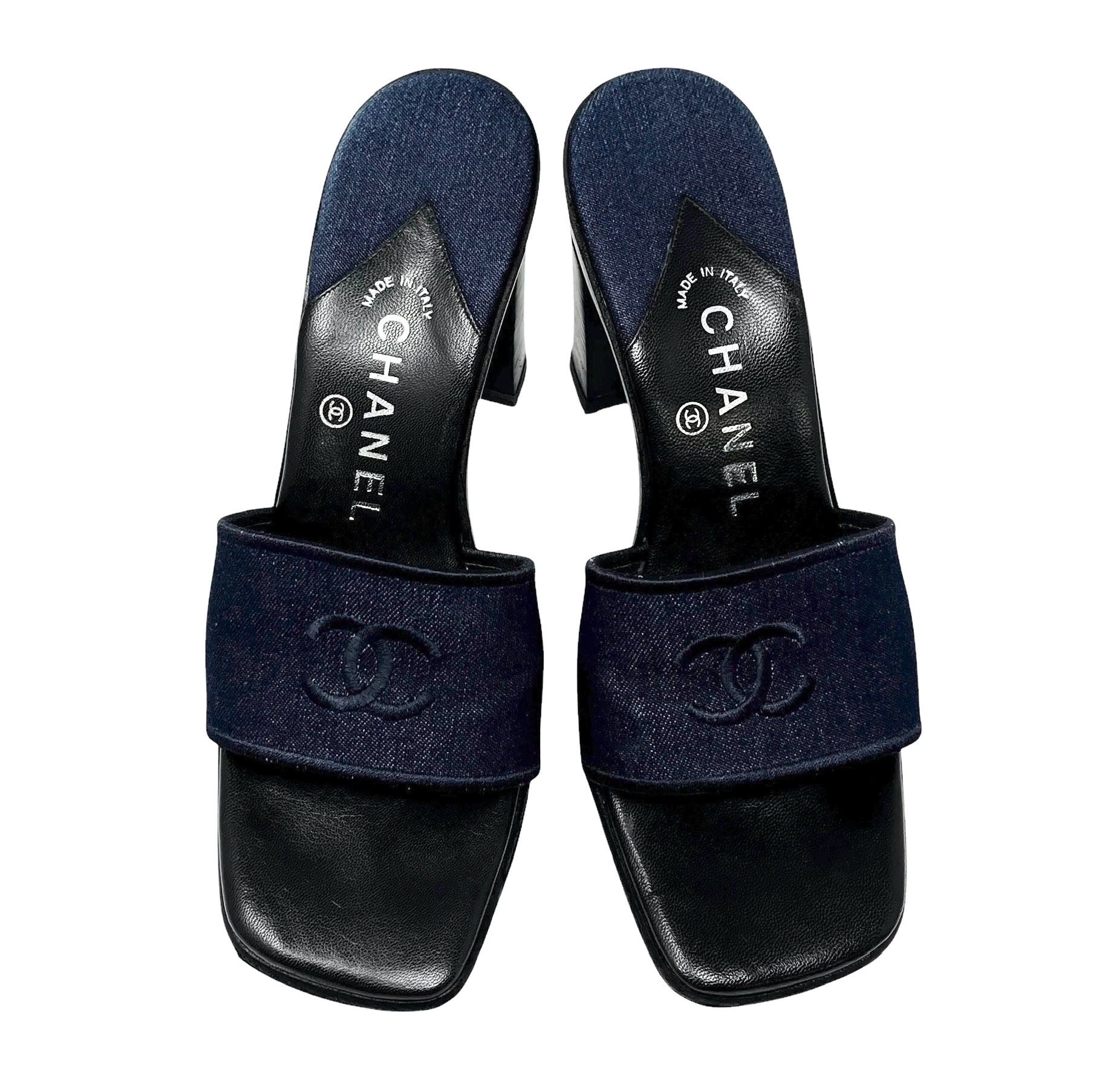 Chanel Denim Logo Block Heels - Image 3
