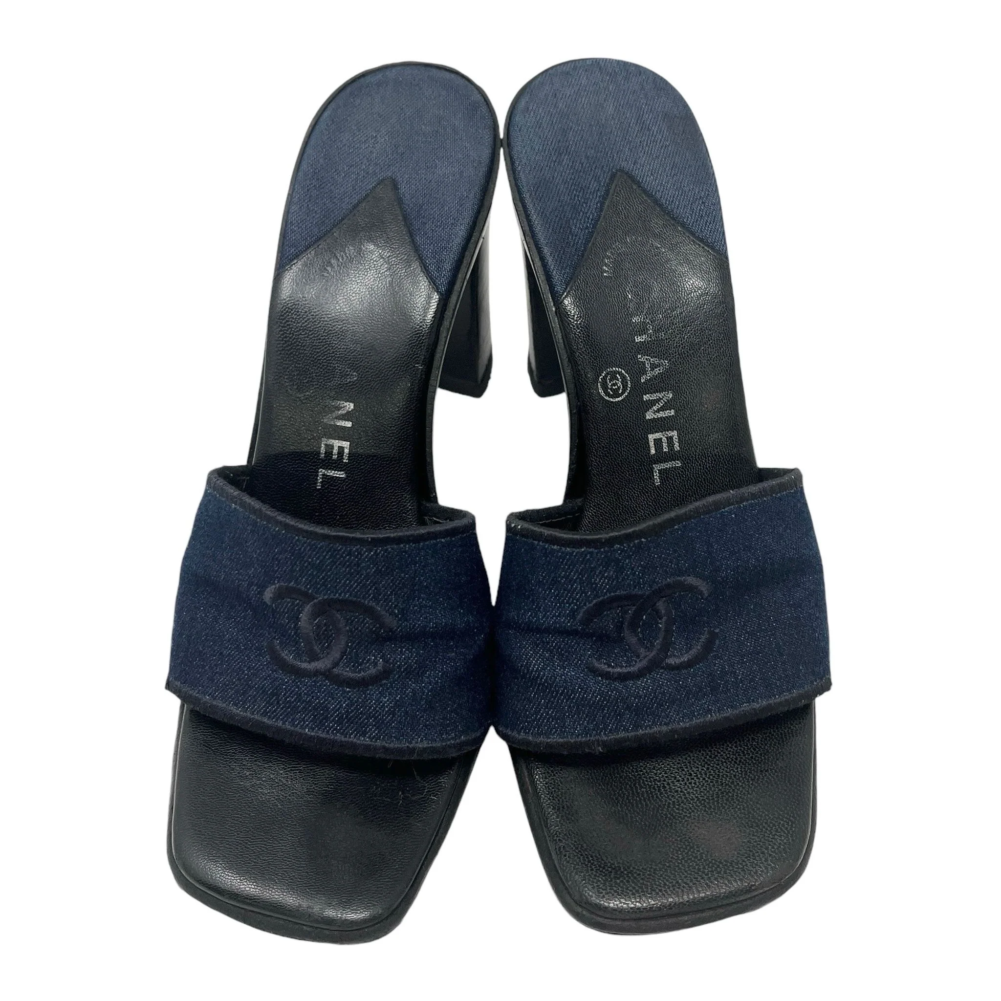 Chanel Denim Logo Block Heels - Image 2