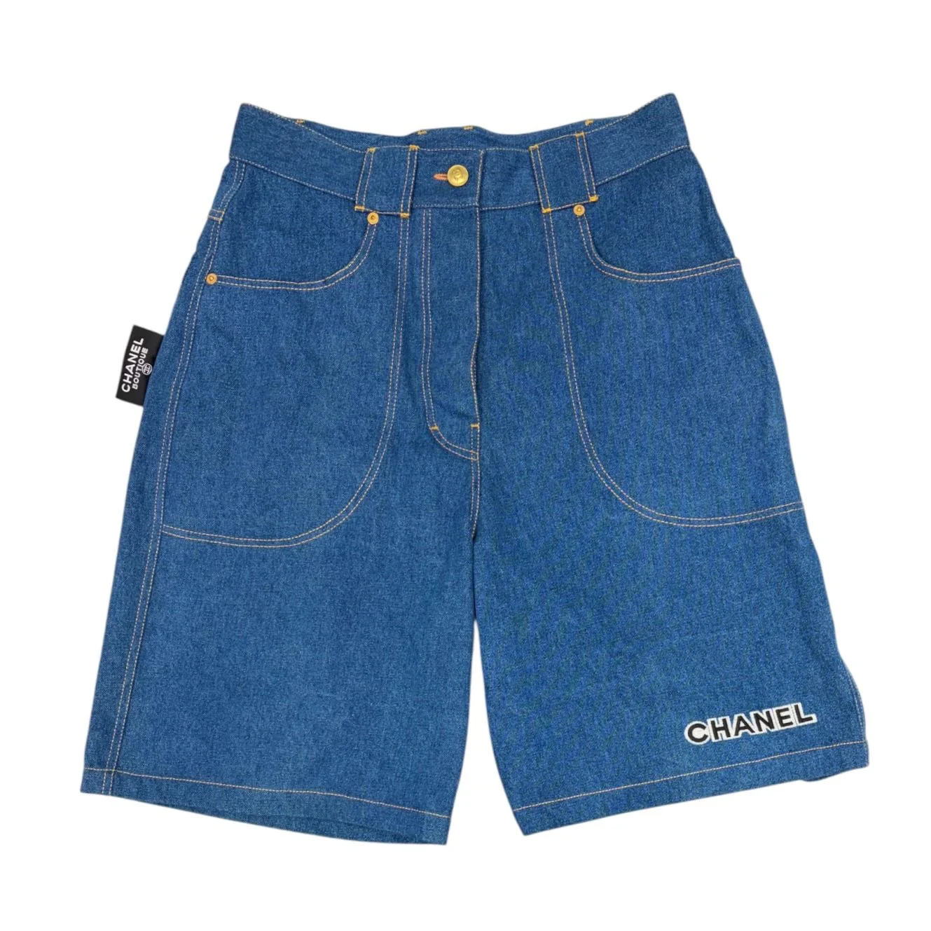 Chanel 1994 Denim Logo Oversized Shorts