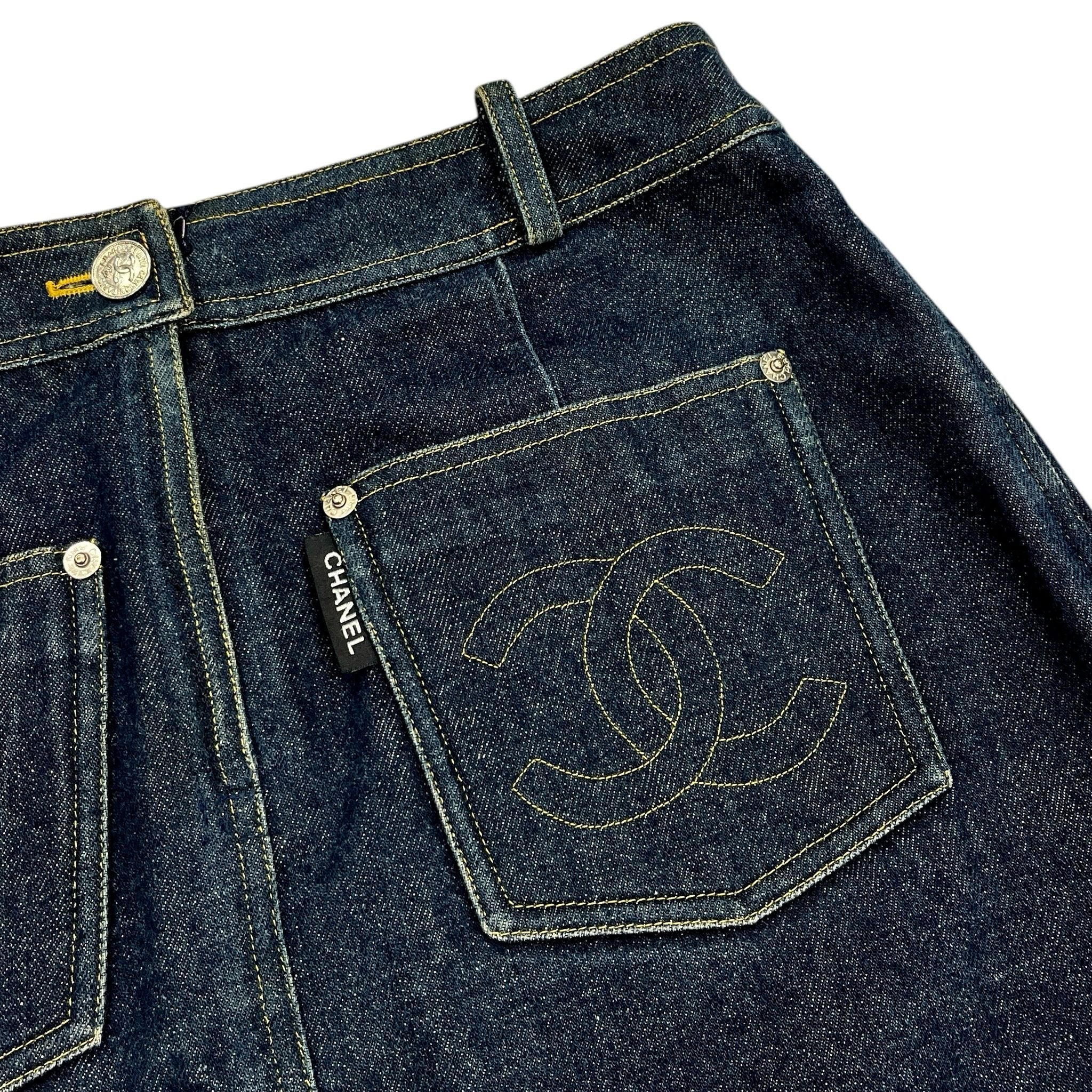 Chanel Denim Logo Pocket Skirt - Image 3