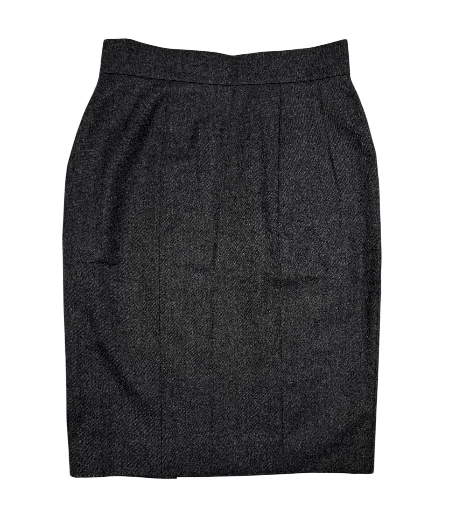 Chanel Grey Wool Midi Logo Skirt - Image 2