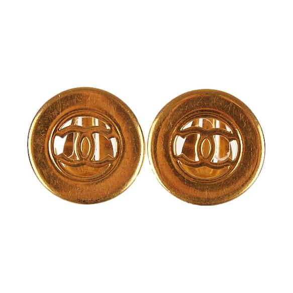 Chanel Gold Cutout Logo Earrings