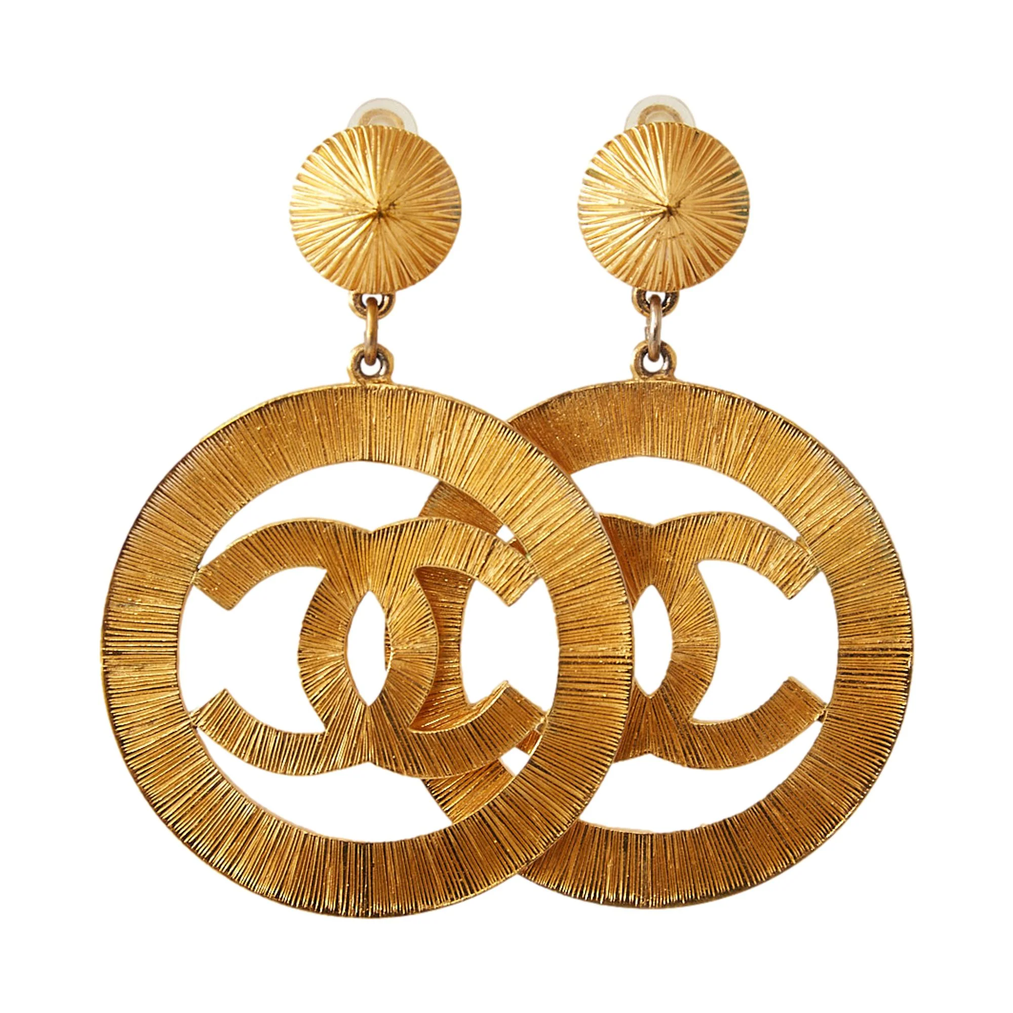 Chanel Gold Jumbo Logo Earrings