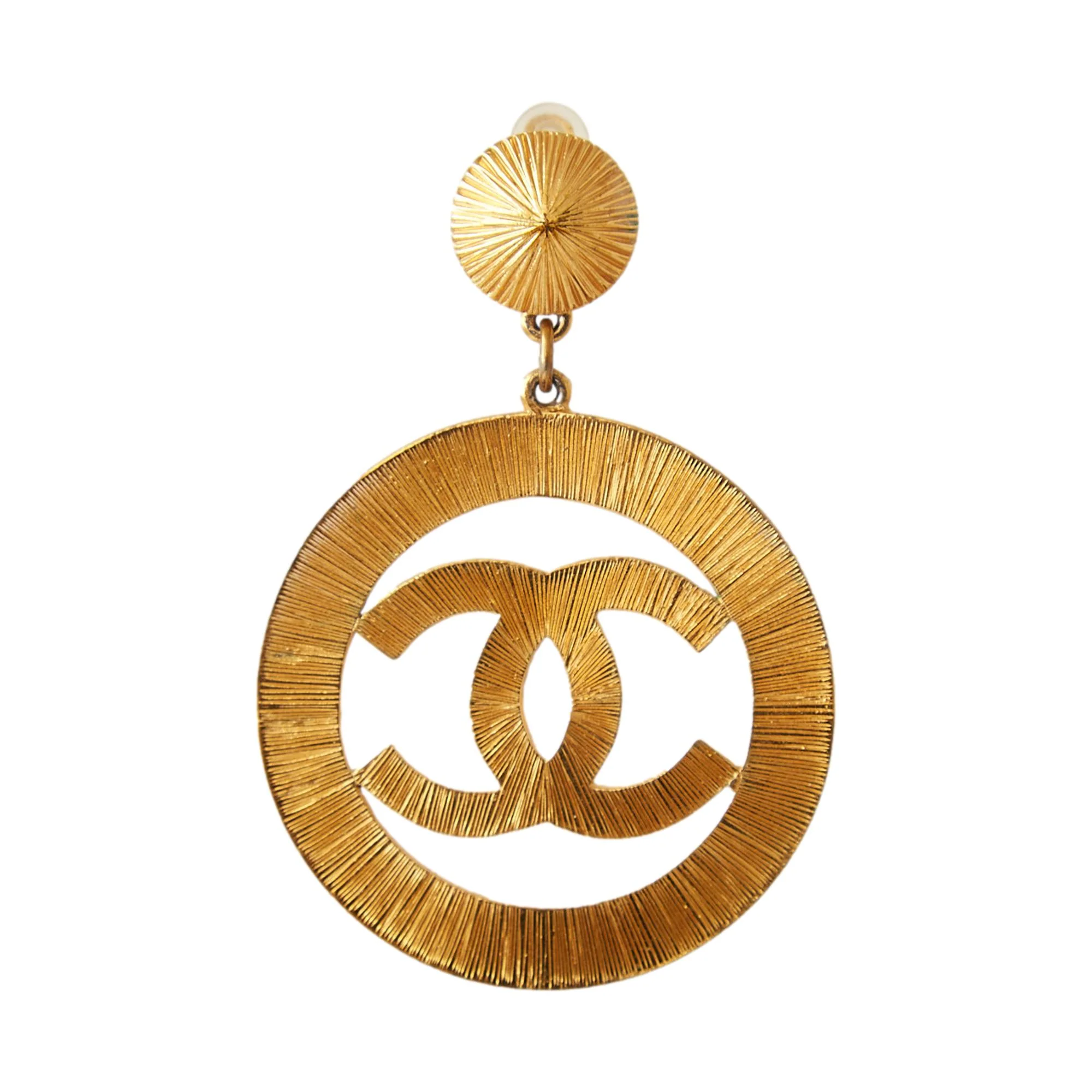 Chanel Gold Jumbo Logo Earrings - Image 3