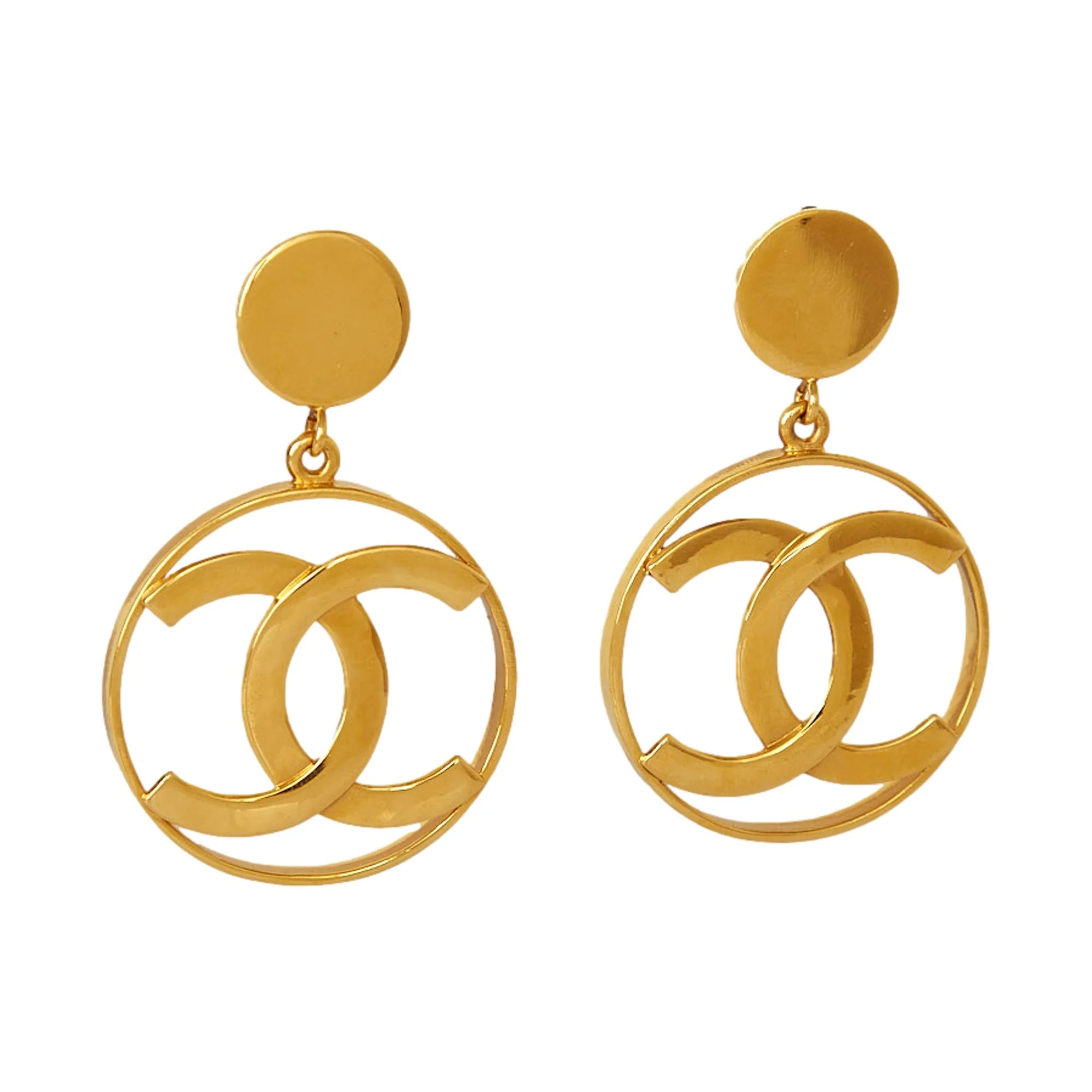 Chanel Gold Jumbo Logo Earrings - Image 2
