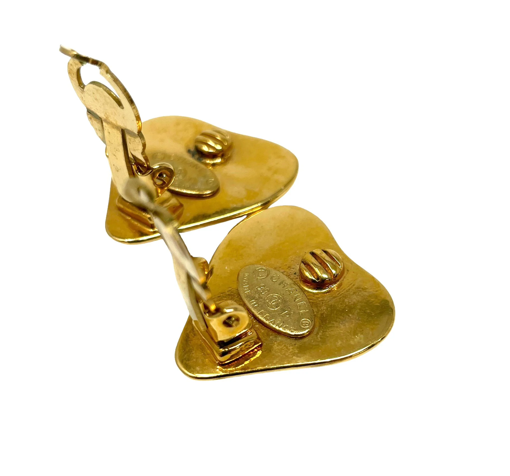 Chanel Gold Logo Heart Earrings - Image 3