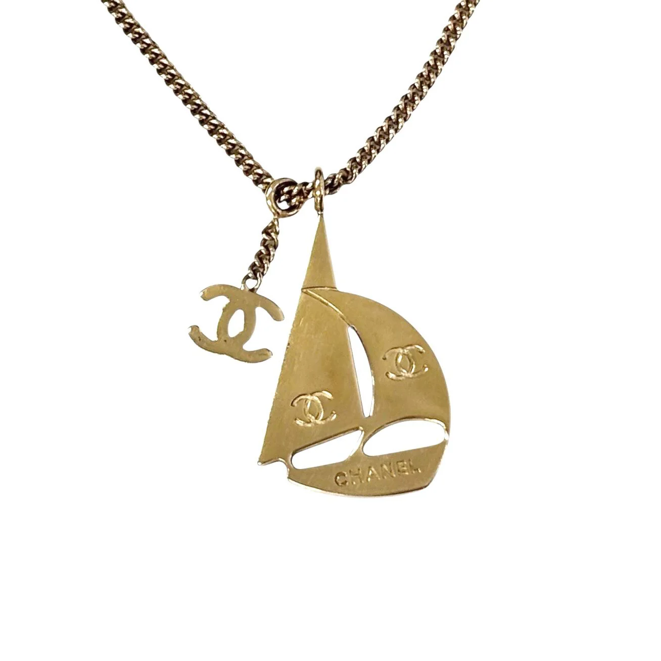Chanel Gold Logo Boat Necklace - Image 2