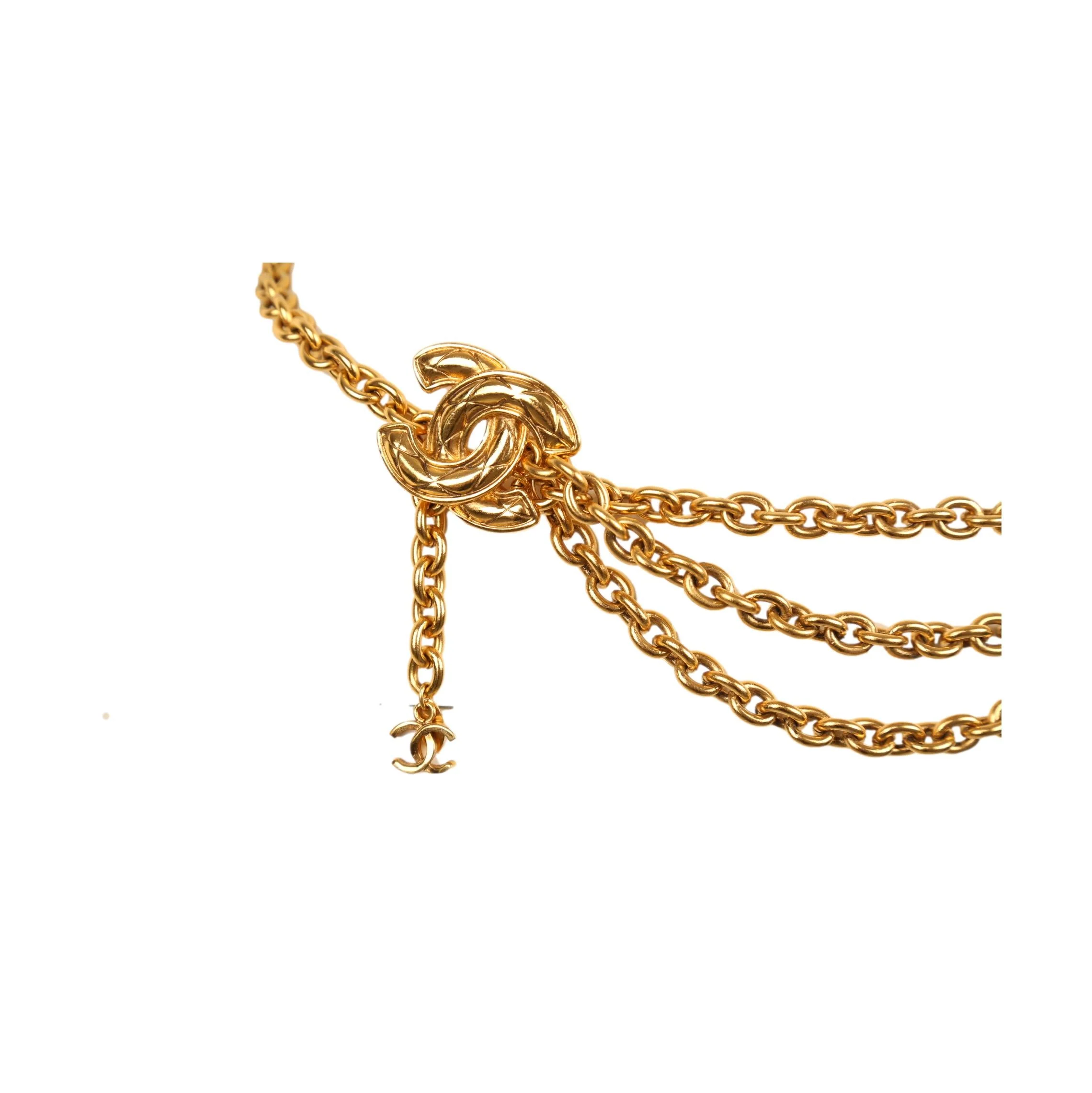 Chanel Gold Logo Quilted Chain Drop Belt - Image 2
