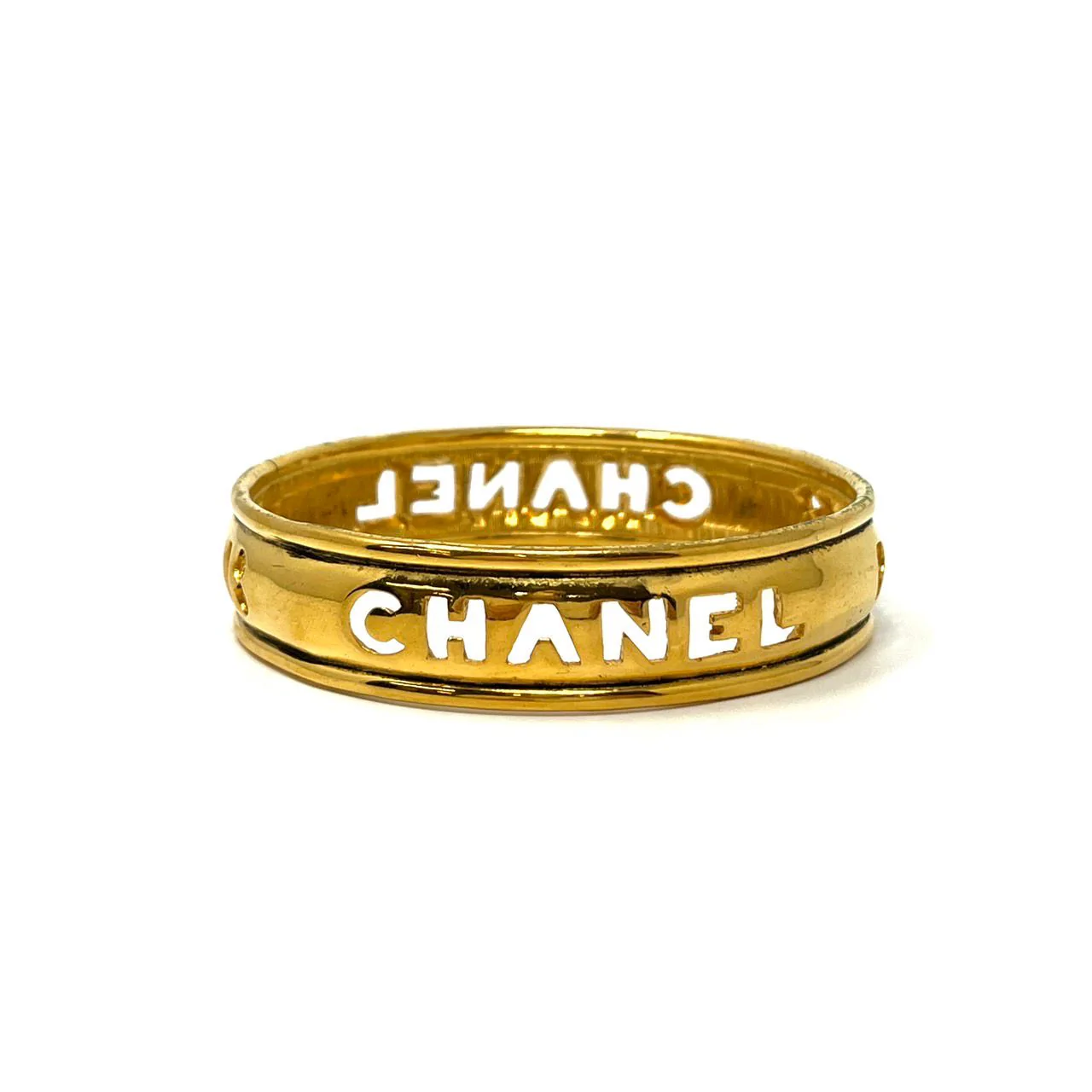 Chanel Gold Logo Cut Out Bangle