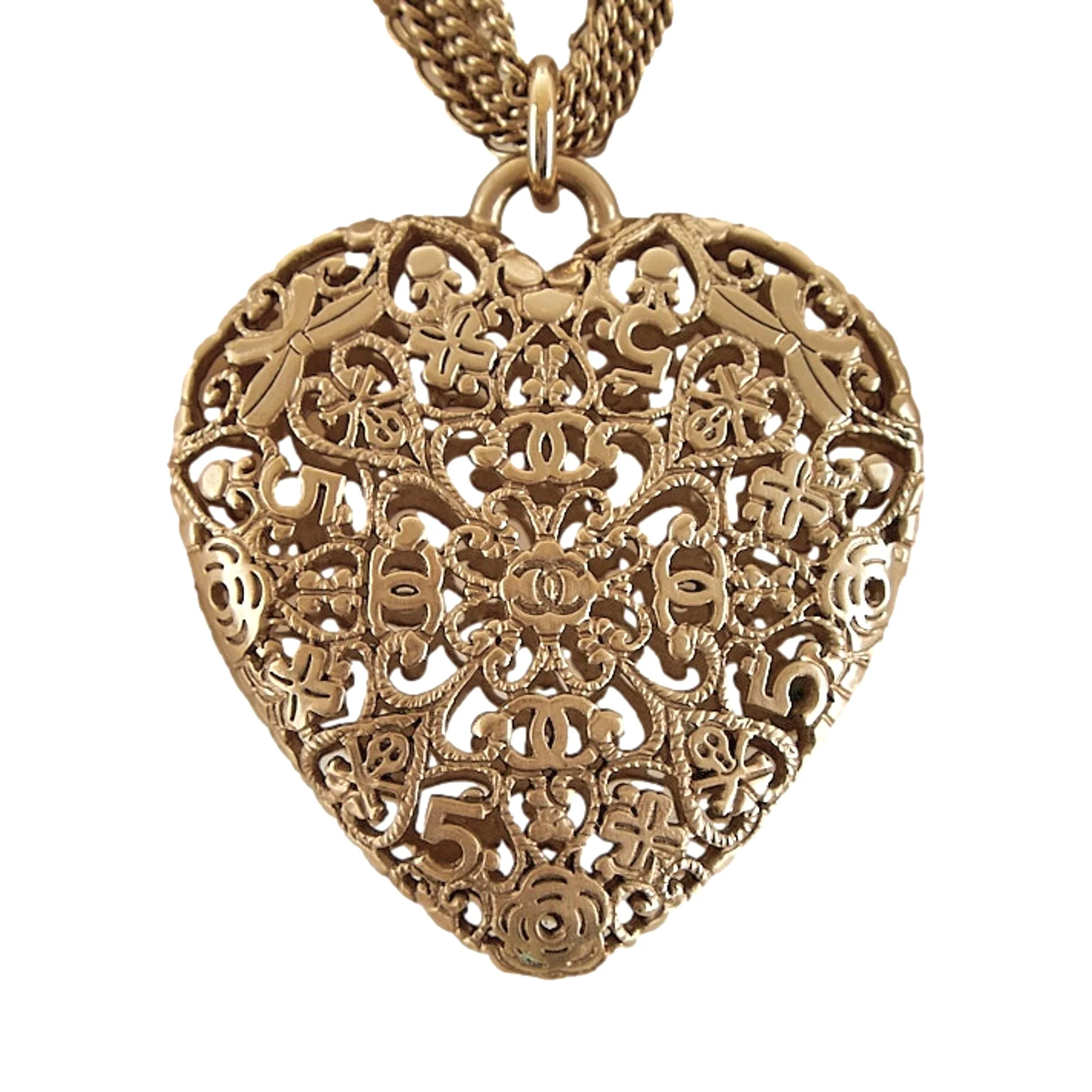 Chanel Gold Logo Heart Pearl Necklace - Image 2