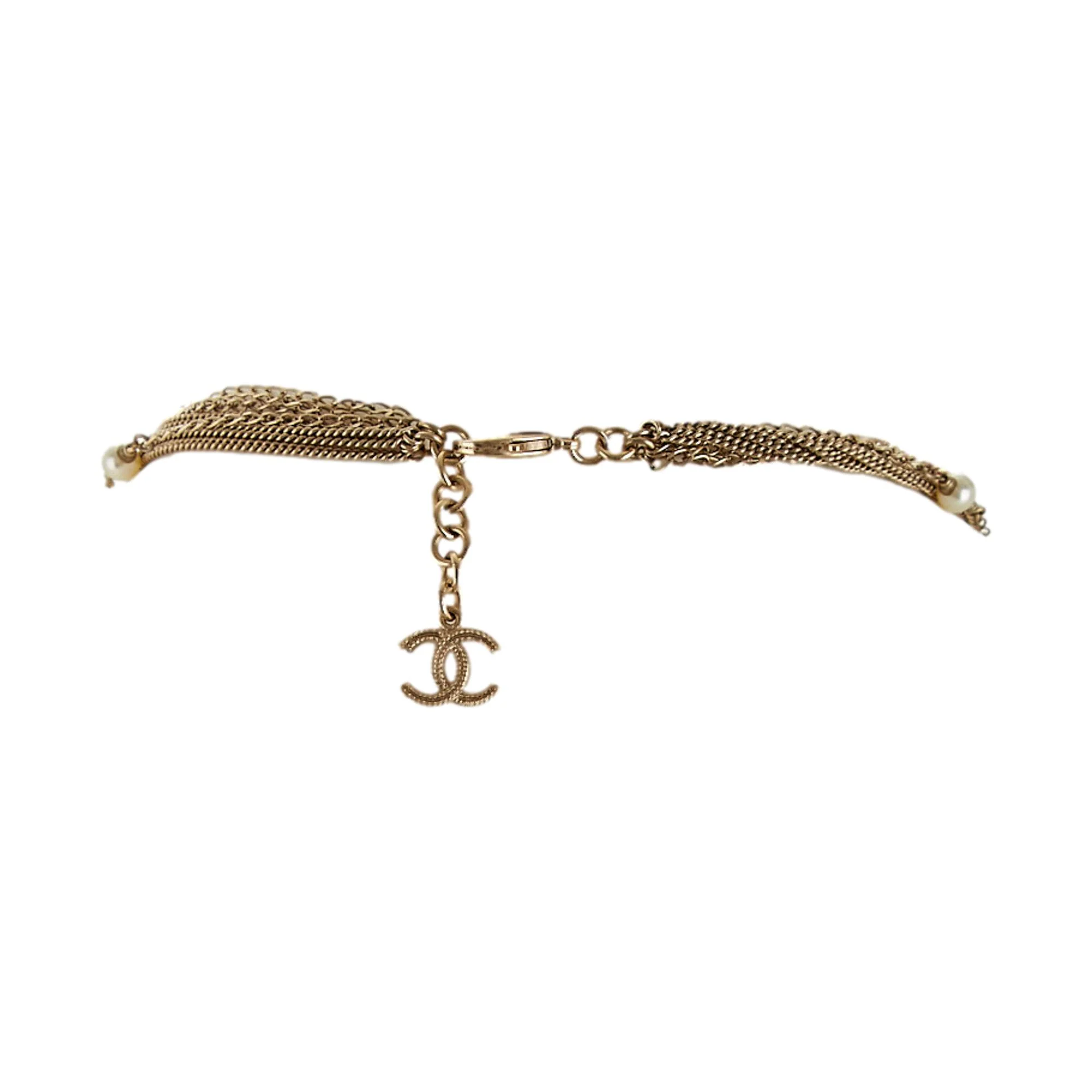 Chanel Gold Logo Heart Pearl Necklace - Image 3
