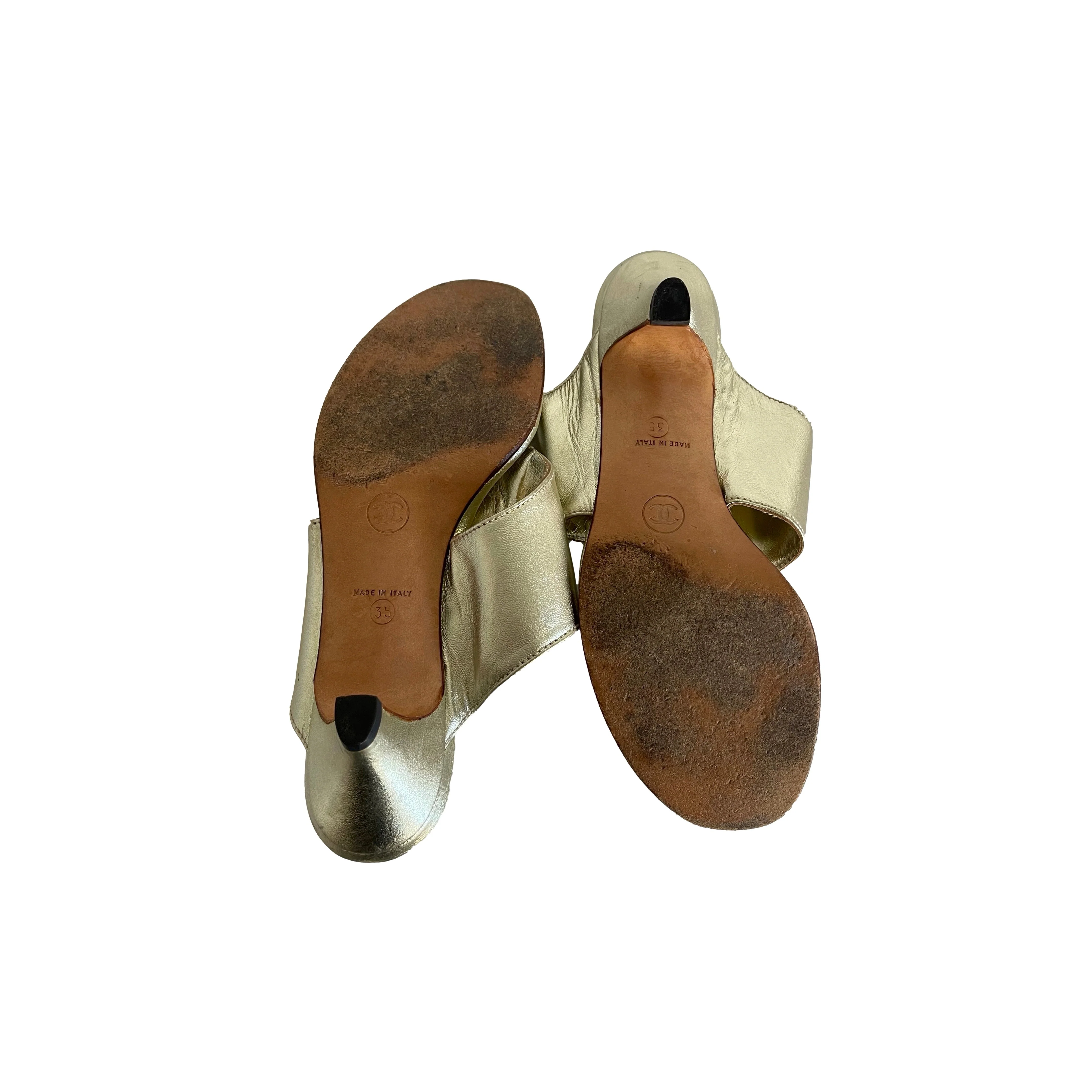 Chanel Gold Logo Kitten Heels - Image 3