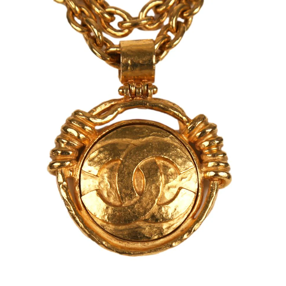 Chanel Gold Mirror Pendant Chain Necklace - Image 3