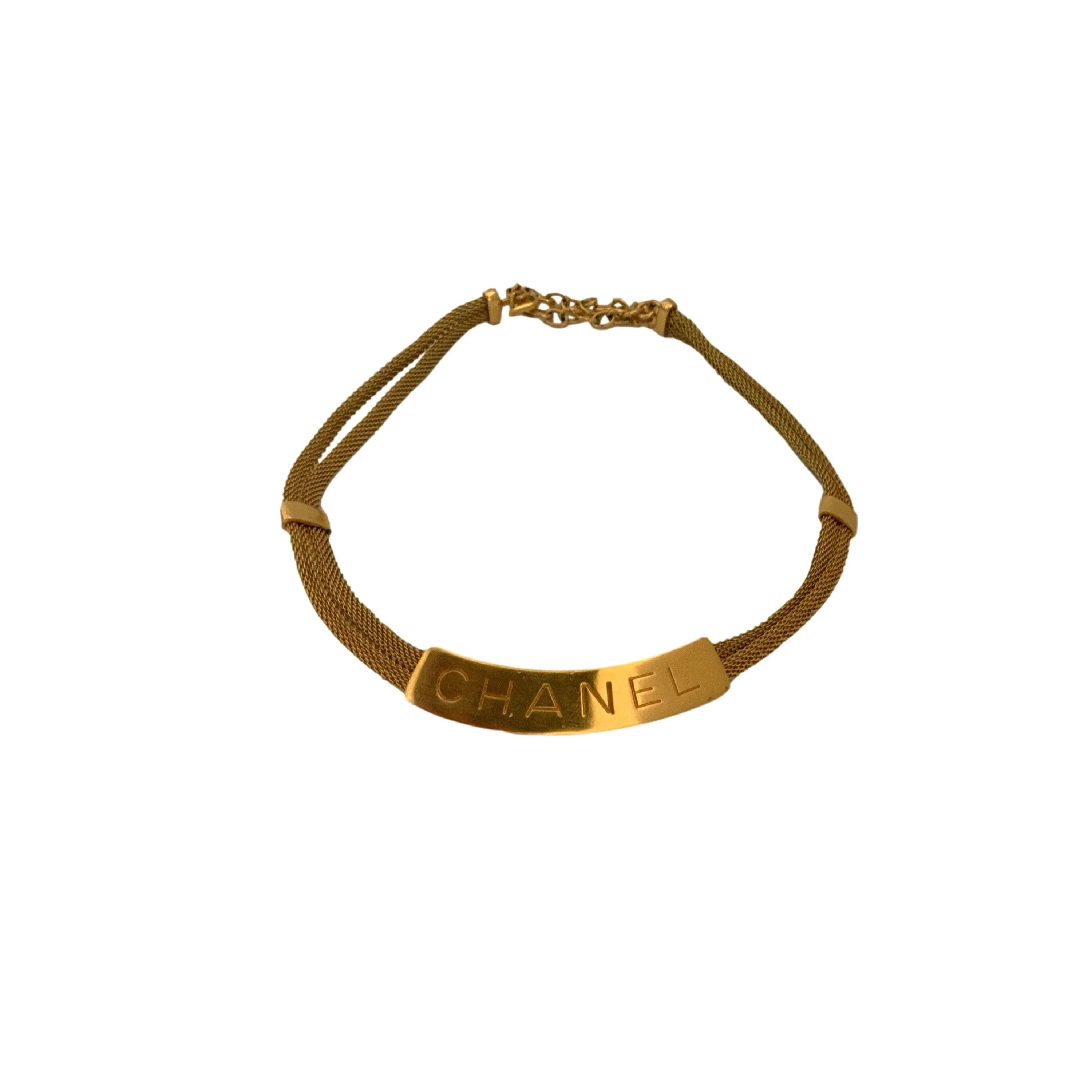 Chanel Gold Nameplate Necklace