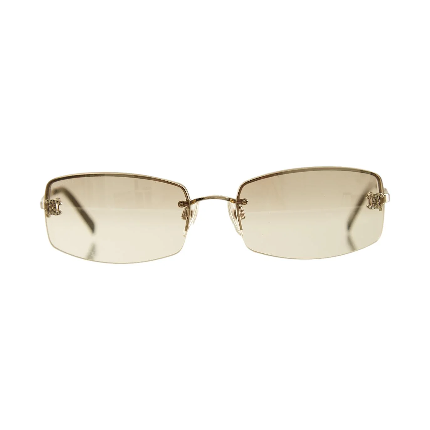 Chanel Gold Rhinestone Logo Rimless Mini Sunglasses - Image 3