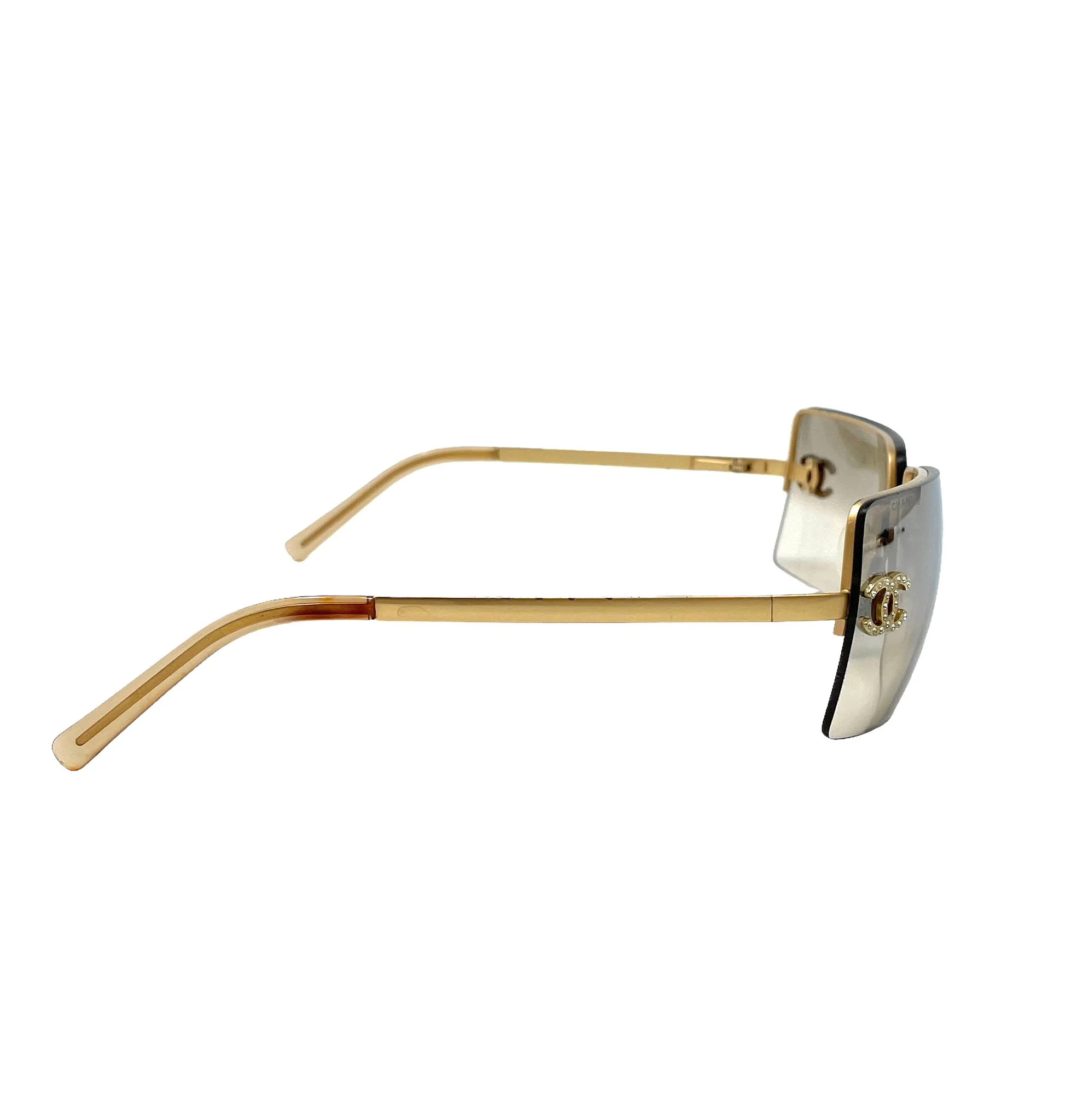 Chanel Gold Rimless Rhinestone Logo Sunglasses - Image 2