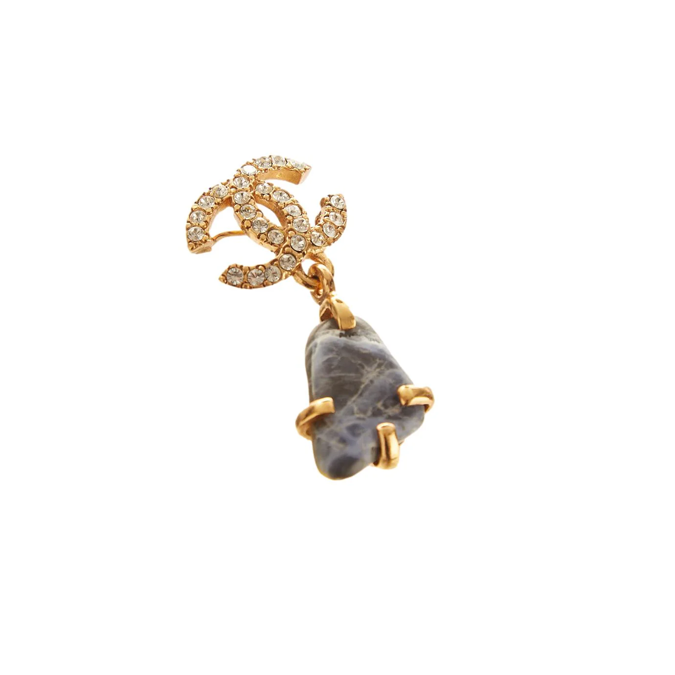 Chanel Gold Stone Rhinestone Logo Drop Pin - Image 2
