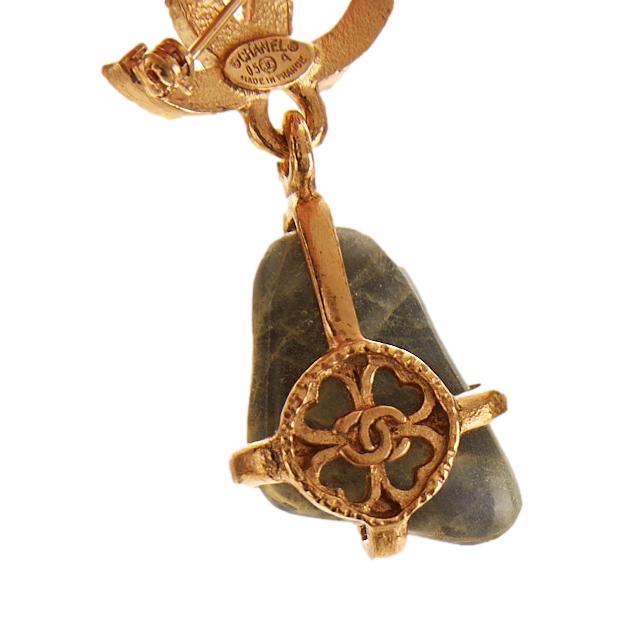 Chanel Gold Stone Rhinestone Logo Drop Pin - Image 3