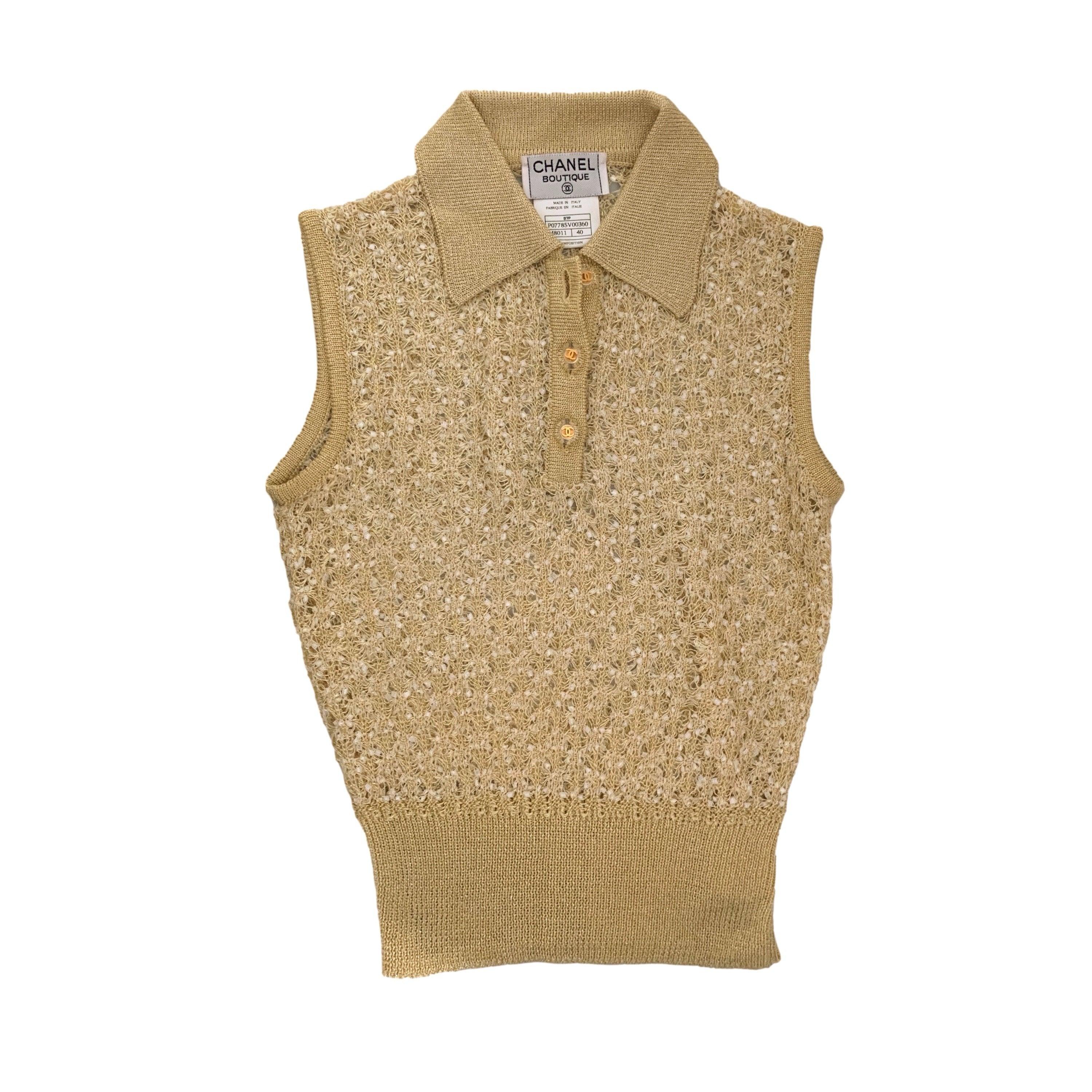 Chanel Gold Woven Collared Tank