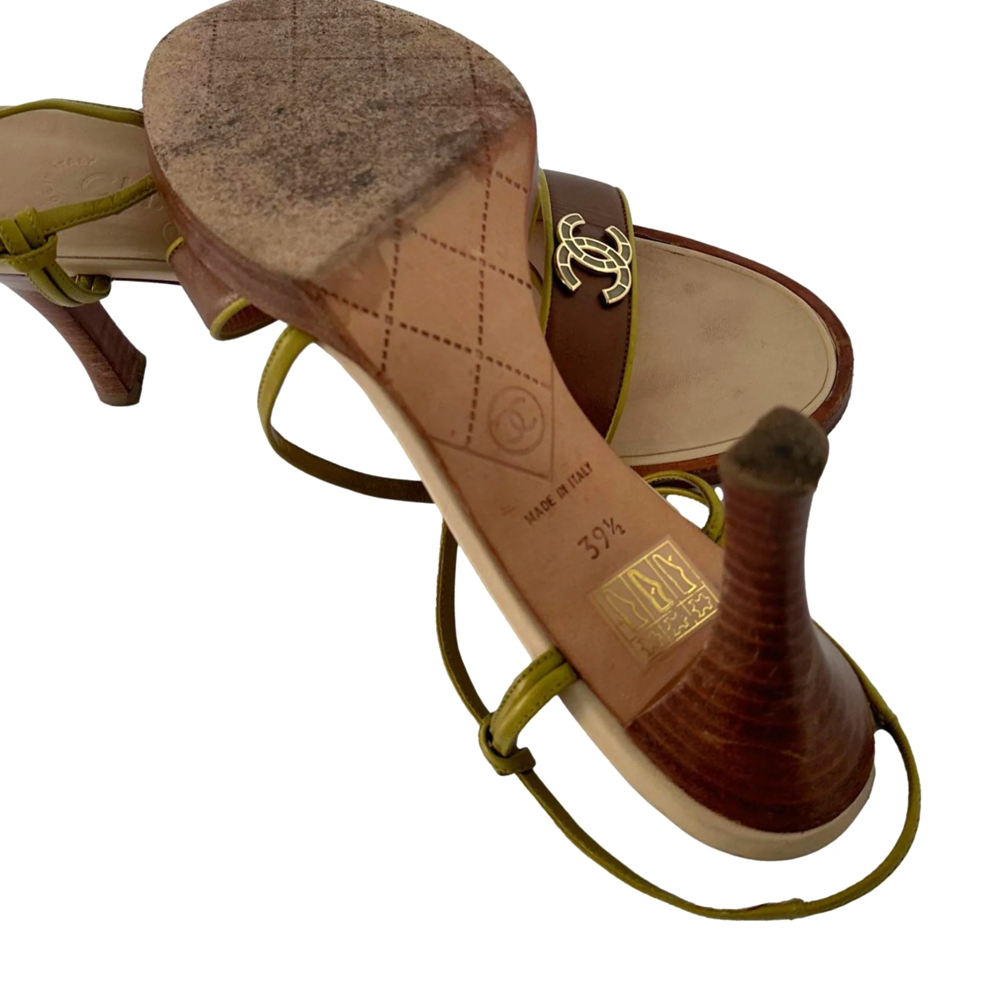 Chanel Green + Brown Logo Heel - Image 3