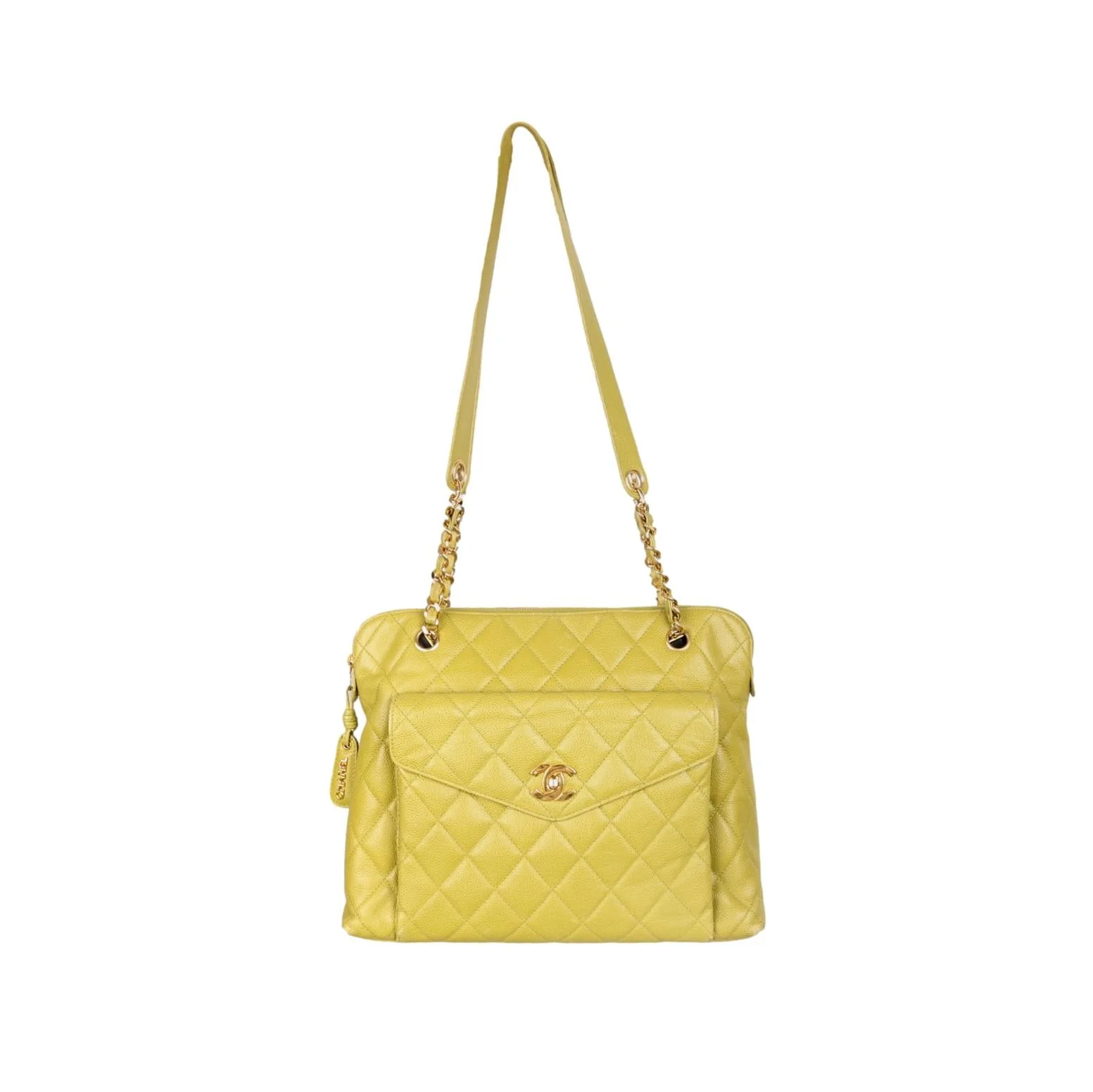 Chanel Lime Green Caviar Oversized Shoulder Bag