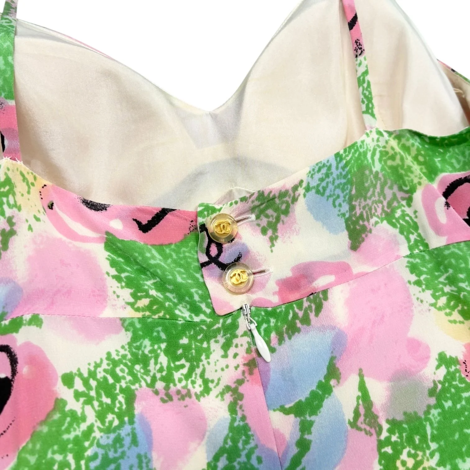 Chanel Green Floral Silk Slip Dress - Image 3