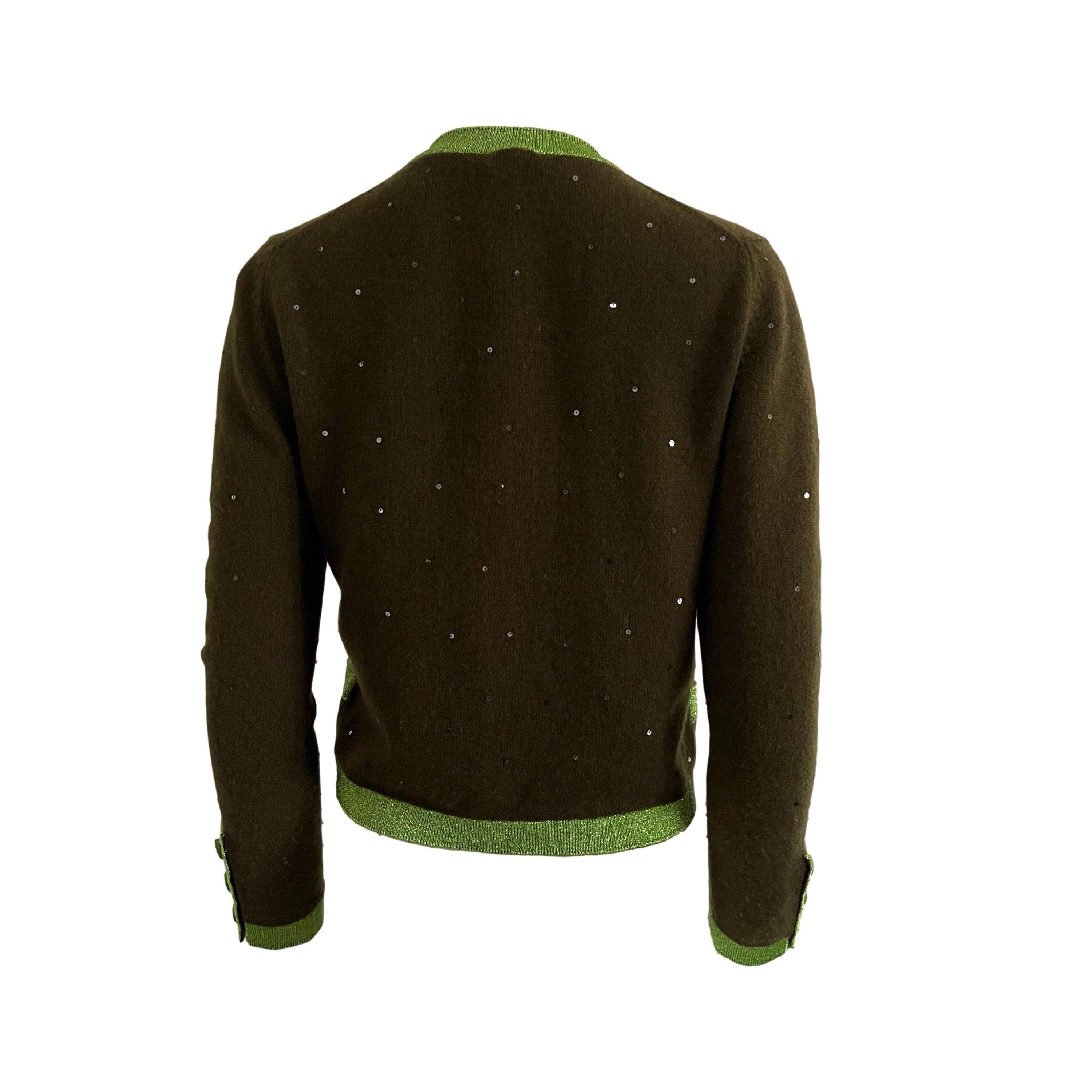 Chanel Green Logo Button Cardigan - Image 2