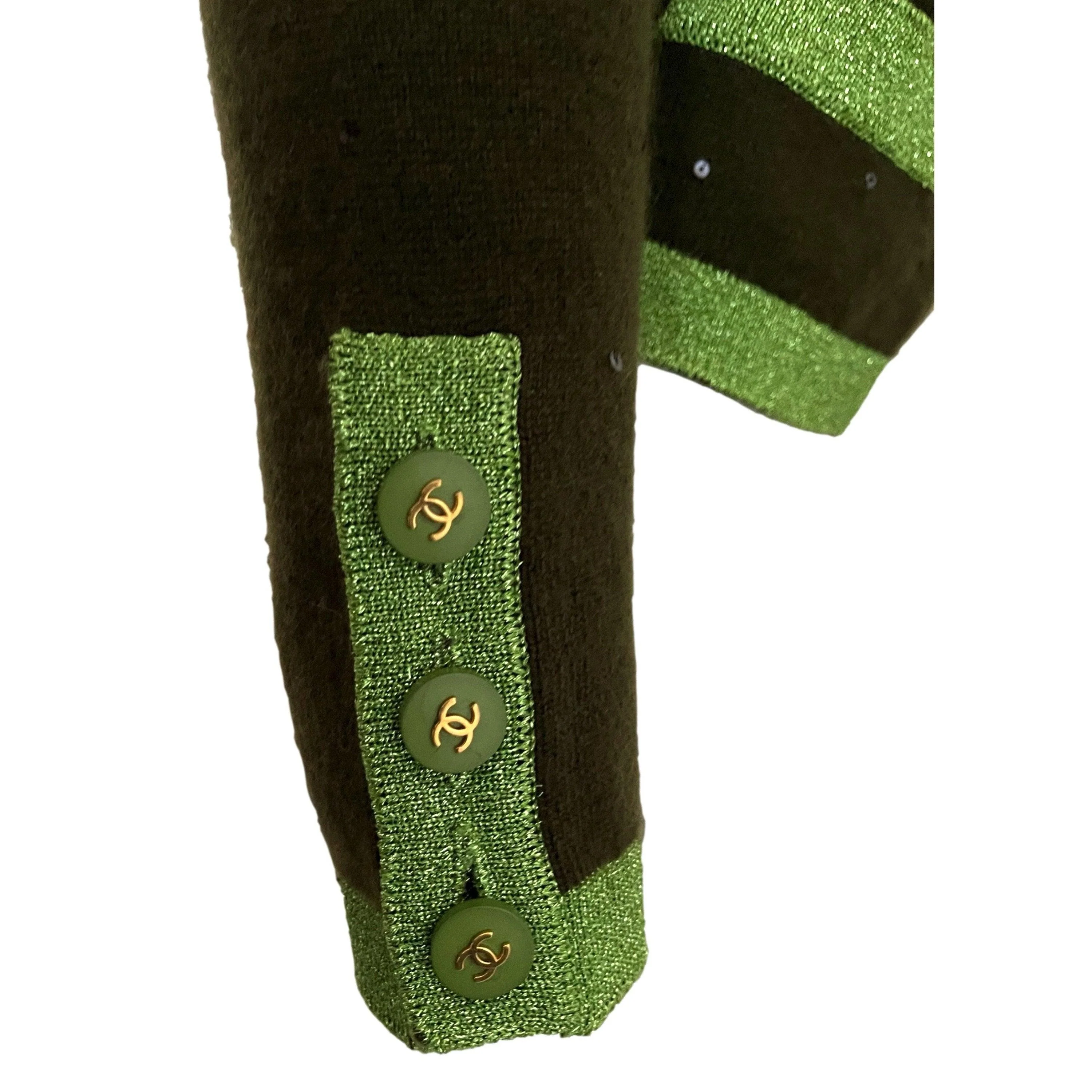 Chanel Green Logo Button Cardigan - Image 3