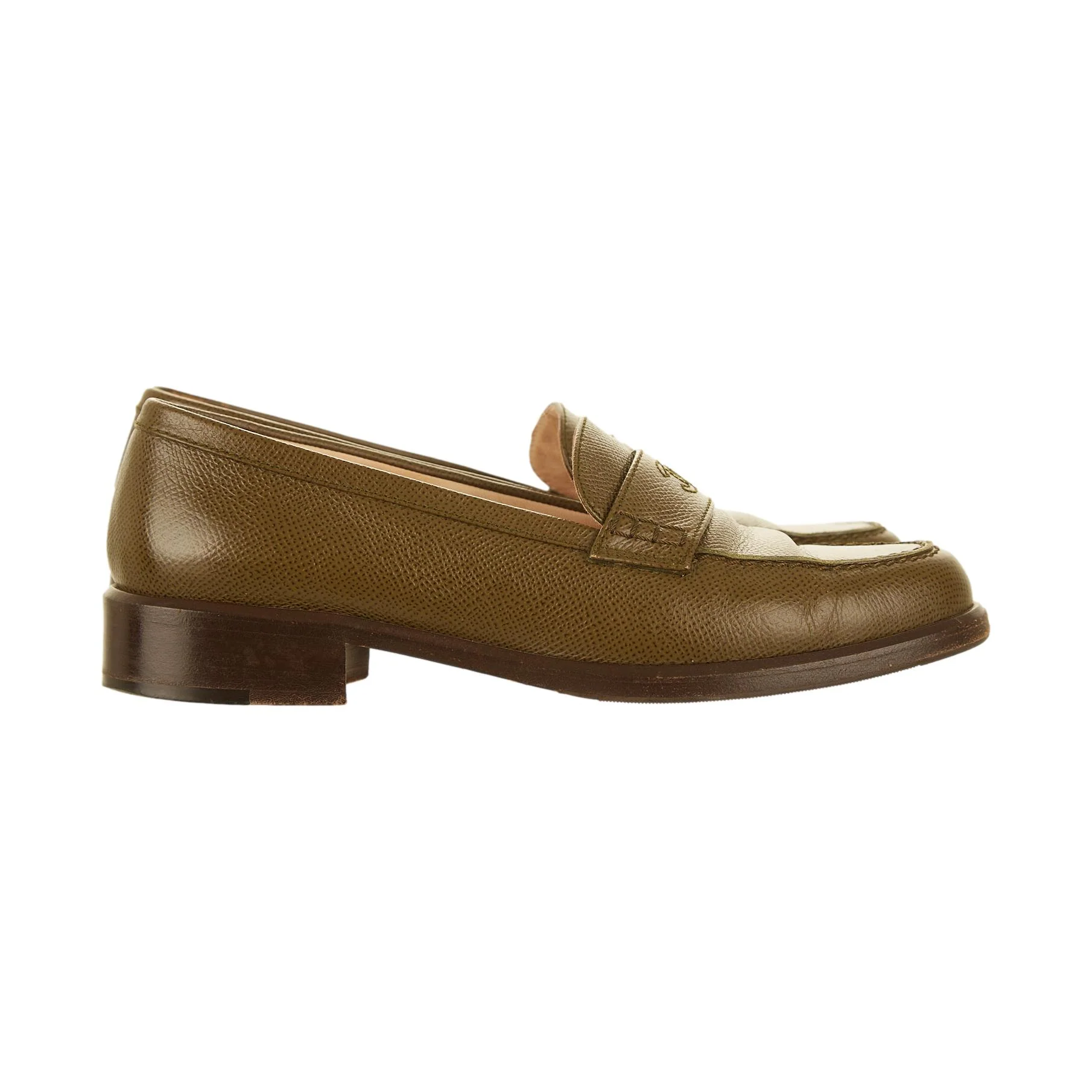 Chanel Olive Logo Loafers - Image 2