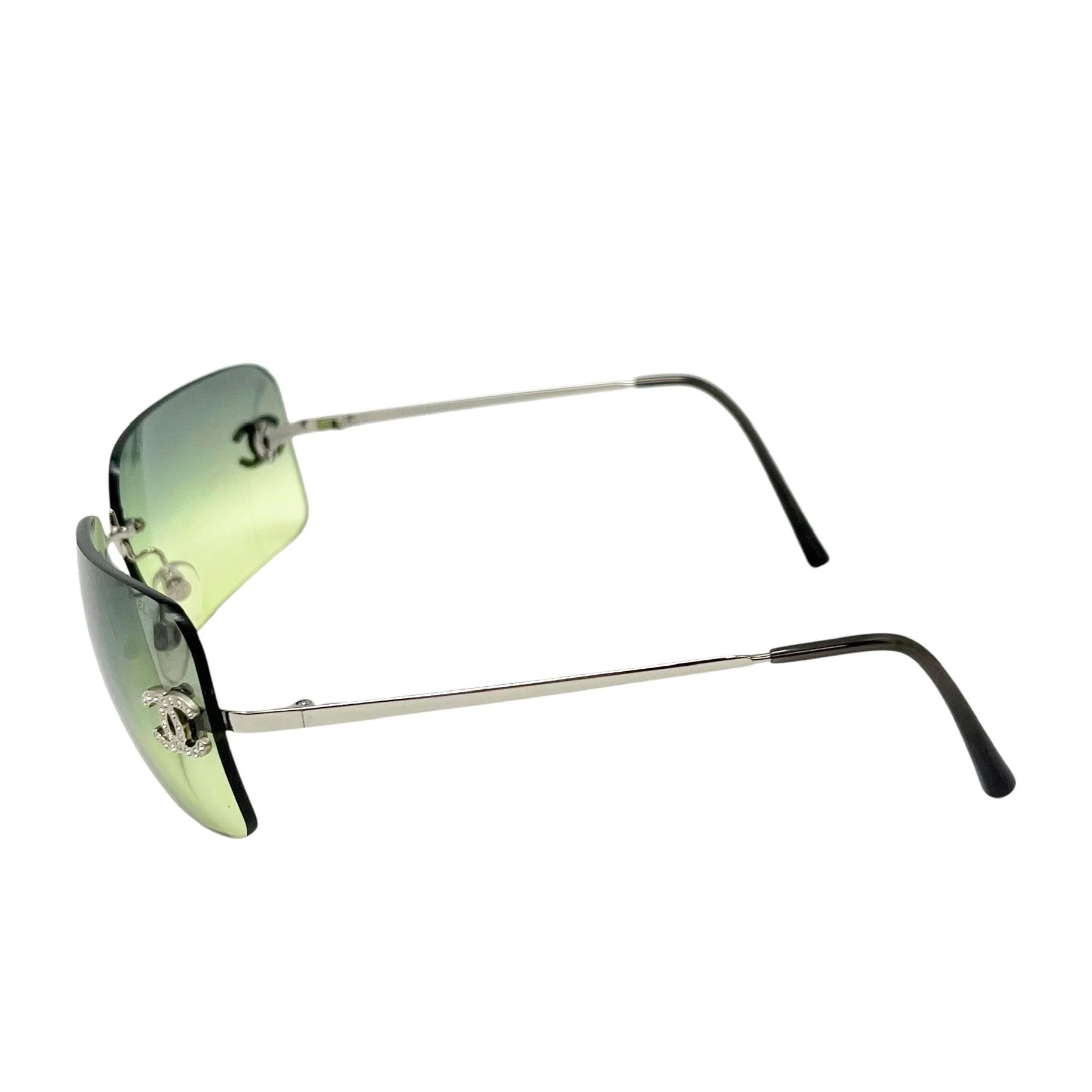 Chanel Green Rhinestone Rimless Sunglasses - Image 2