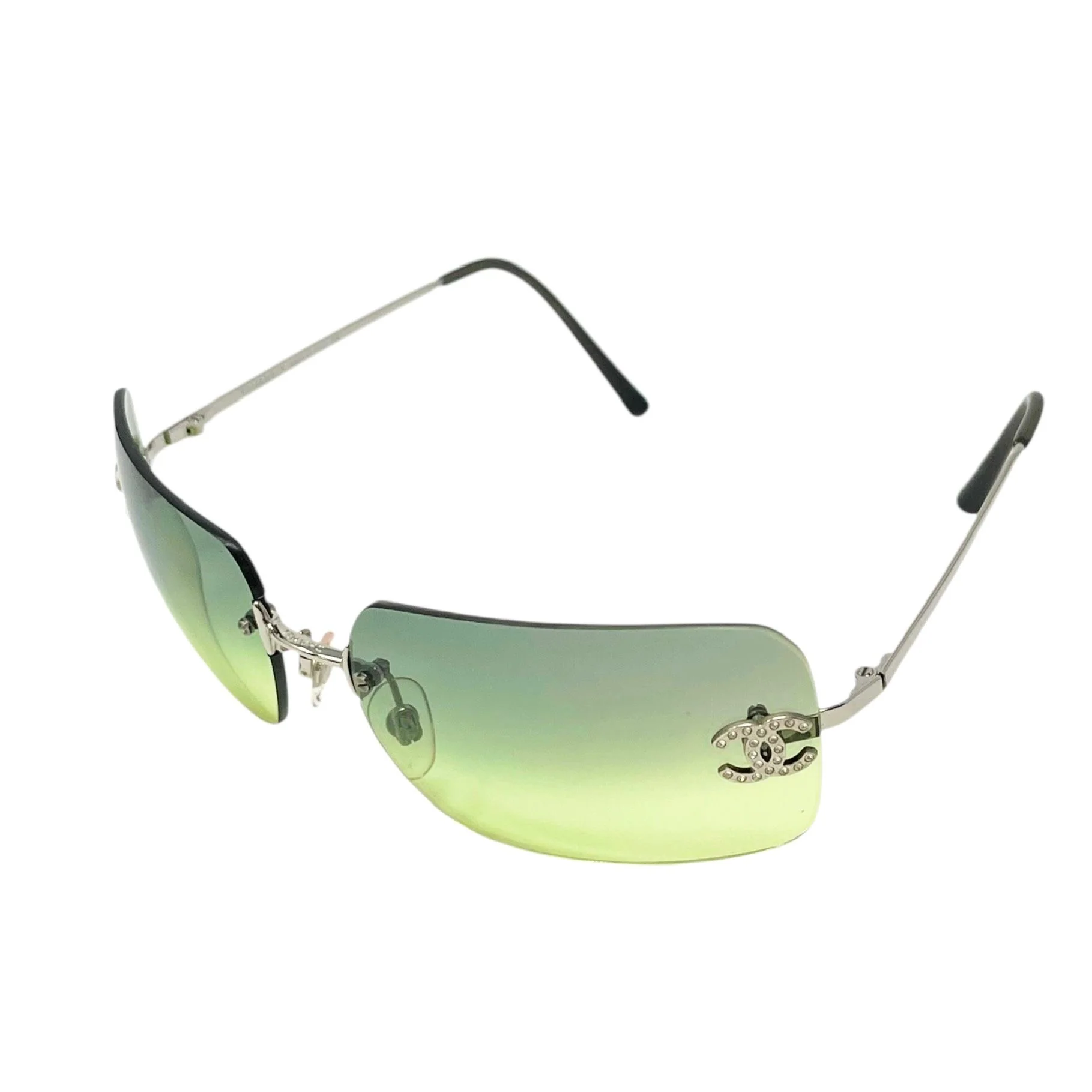 Chanel Green Rhinestone Rimless Sunglasses - Image 3