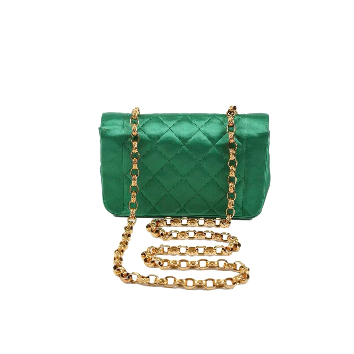 Chanel Green Satin Chain Flap Bag - Image 2