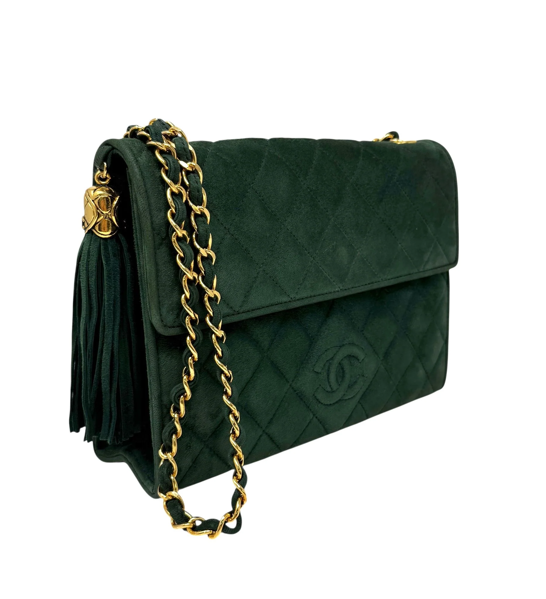 Chanel Green Suede Flap Bag - Image 3