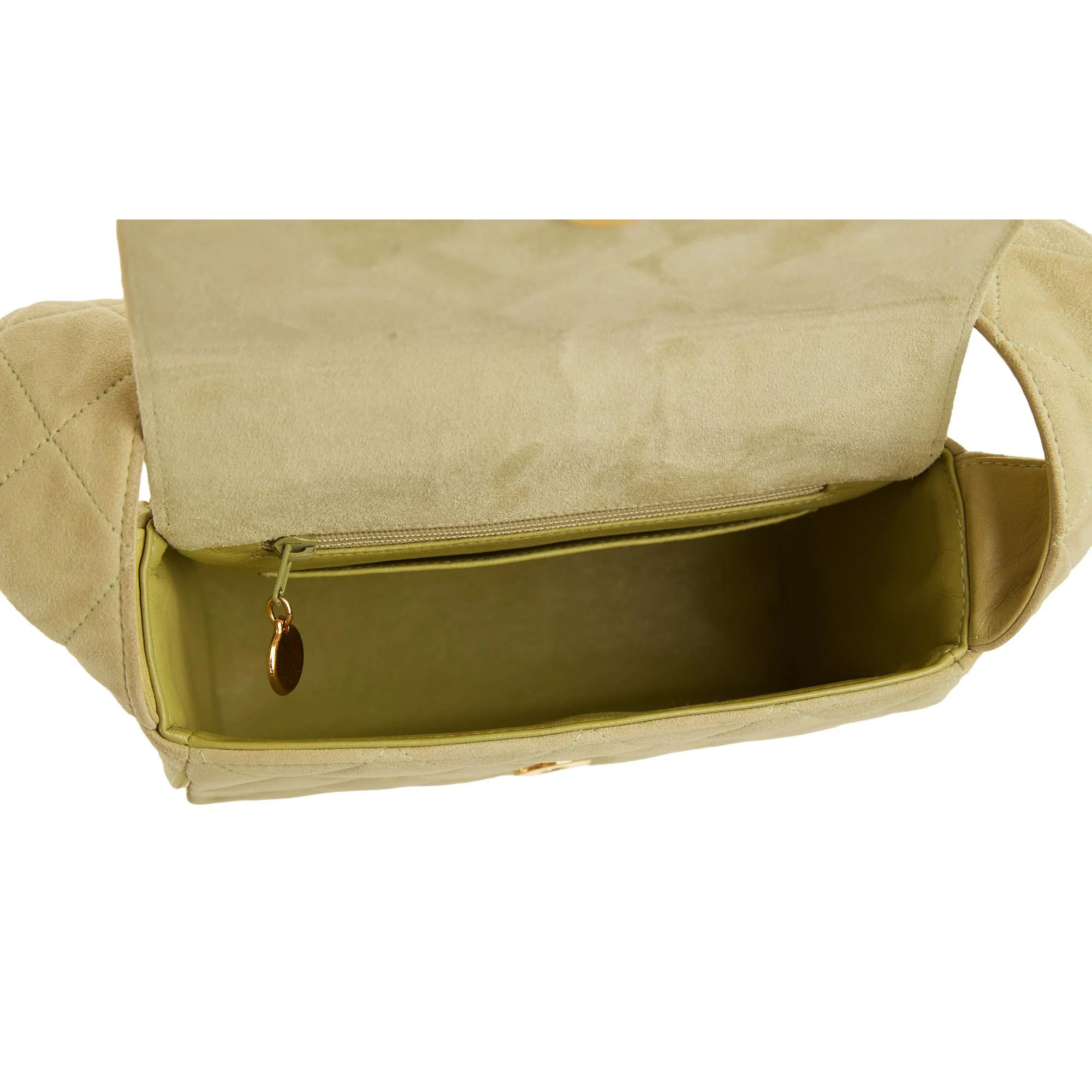 Chanel Green Suede Quilted Logo Shoulder Bag - Image 5