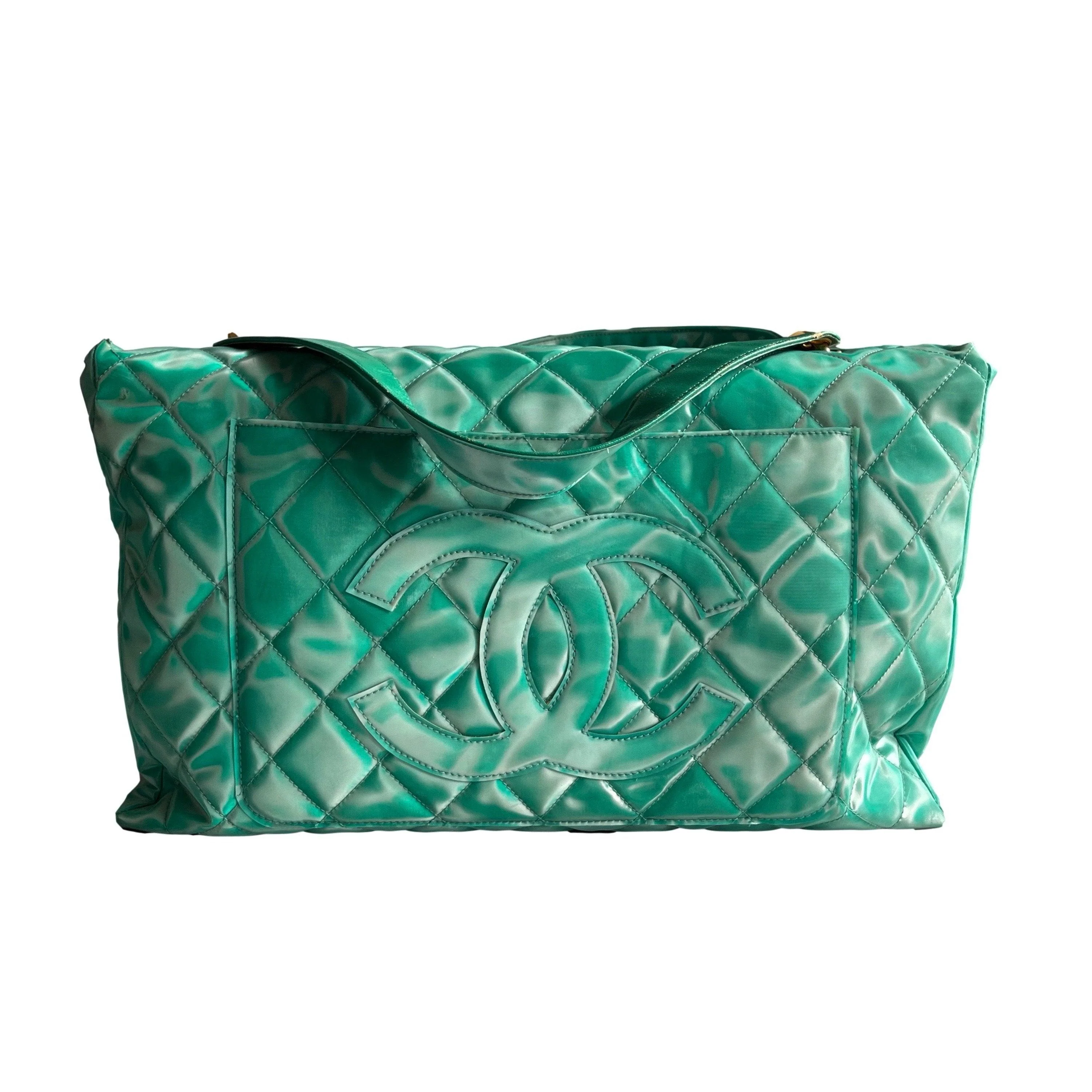 Chanel Green Vinyl Jumbo Tote