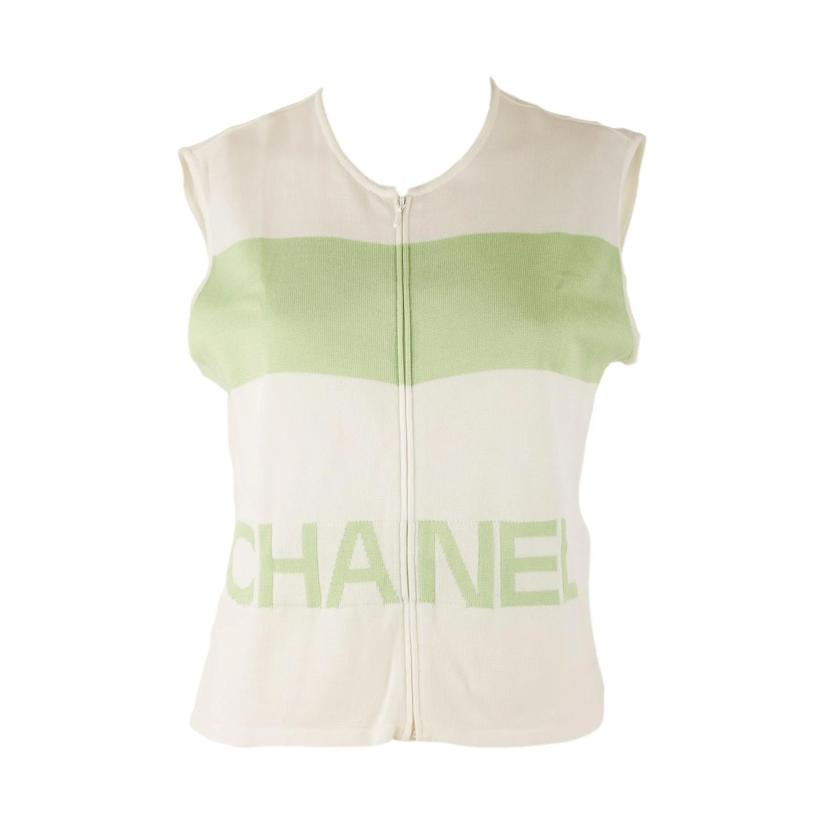 Chanel Green Zip Up Logo Tank