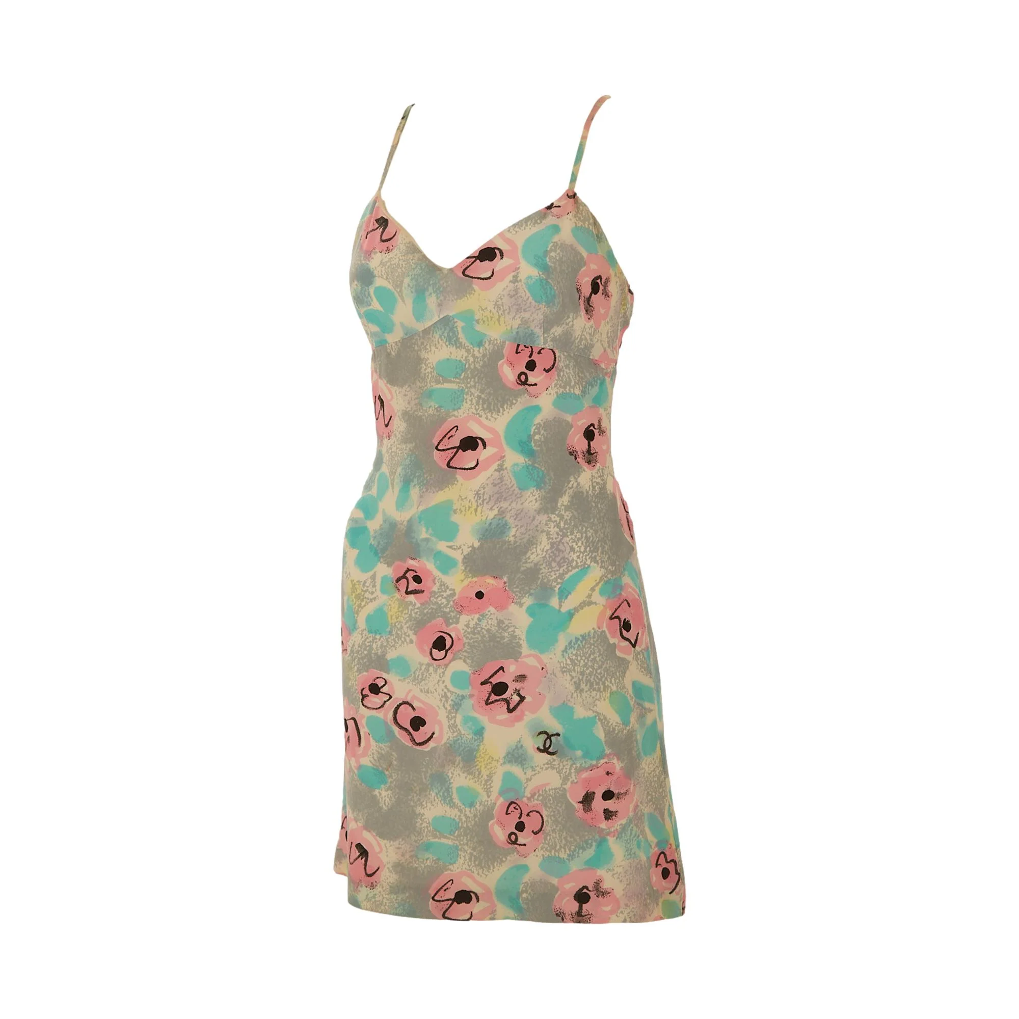 Chanel Grey Floral Silk Slip Dress - Image 2