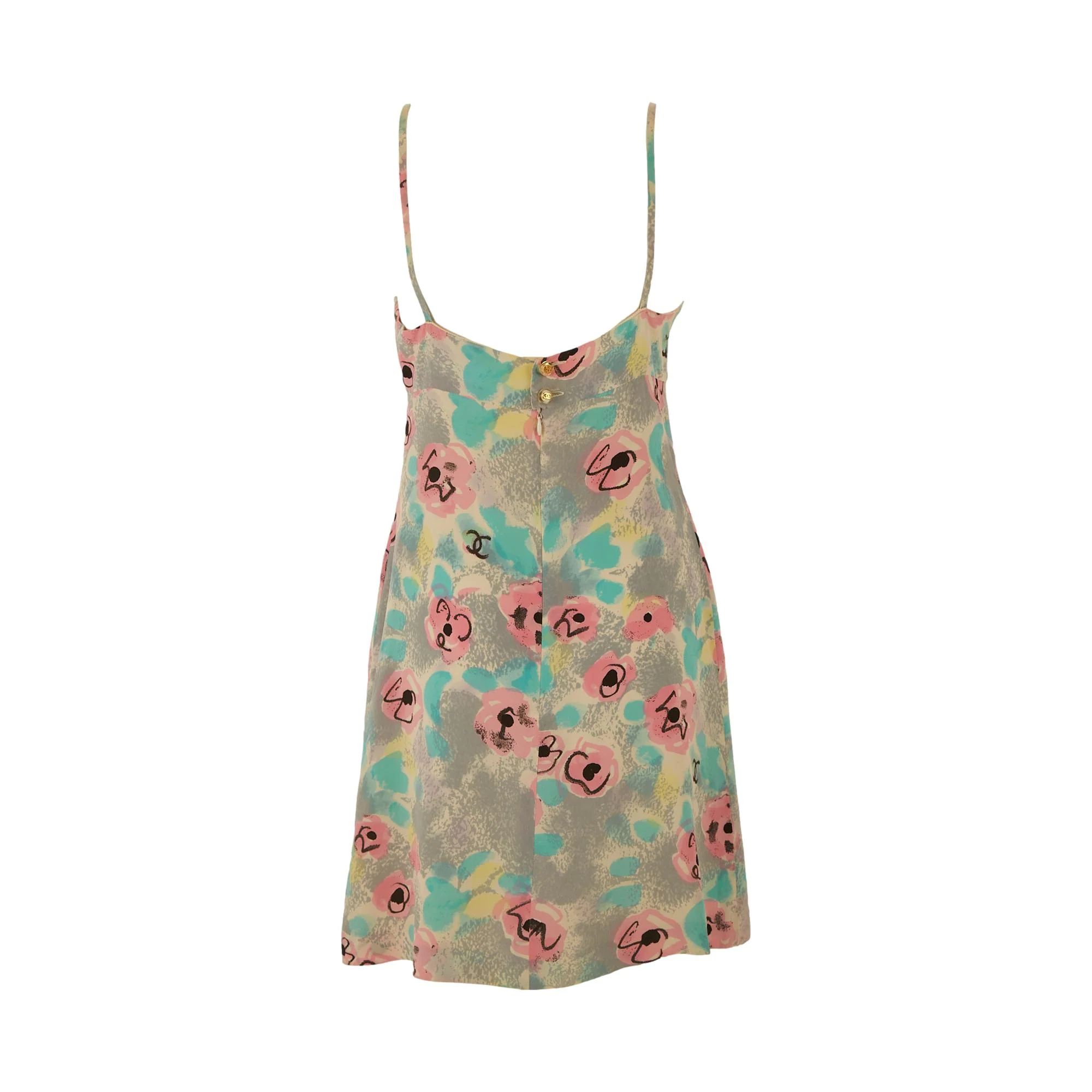 Chanel Grey Floral Silk Slip Dress - Image 3