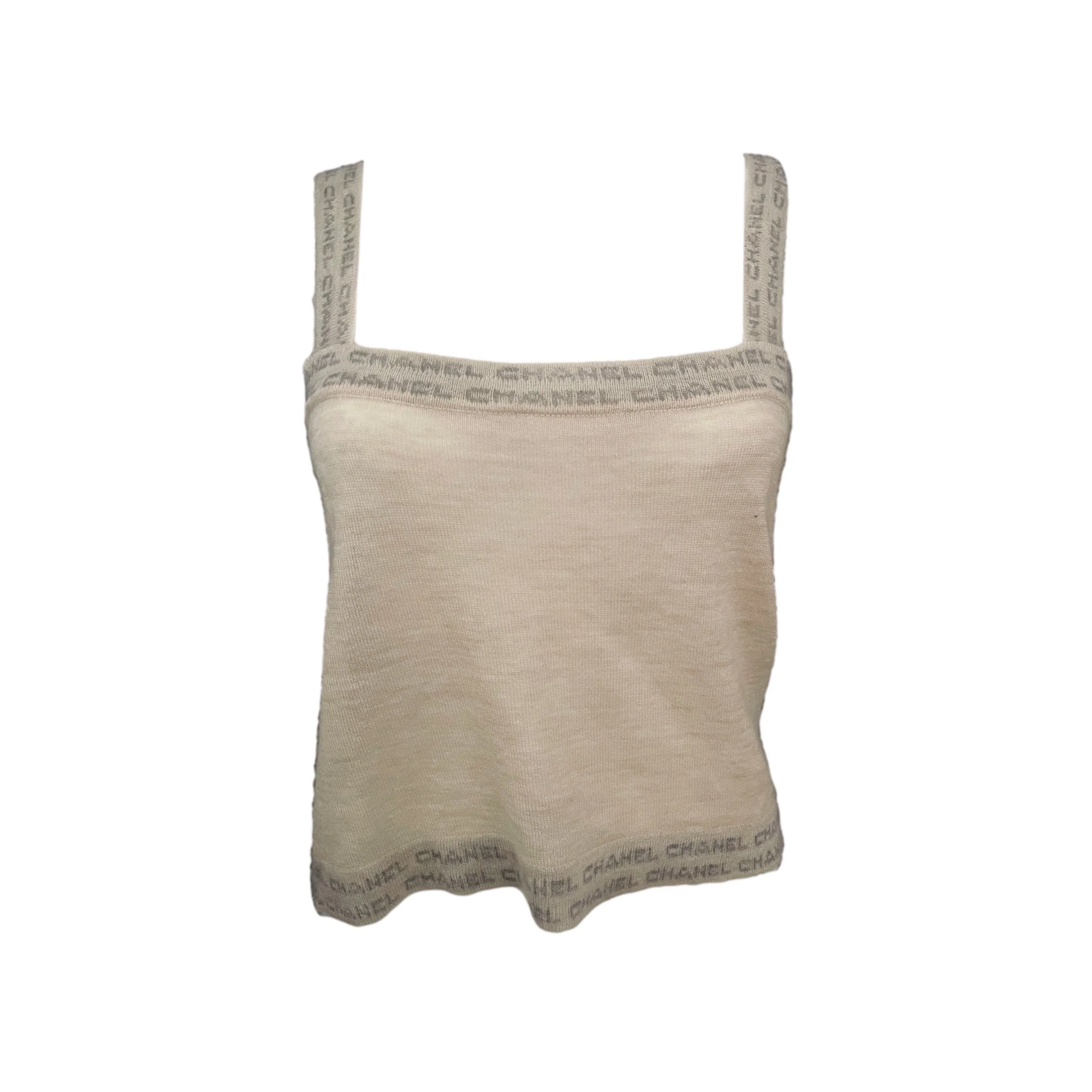 Chanel Grey Logo Cashmere Tank Top
