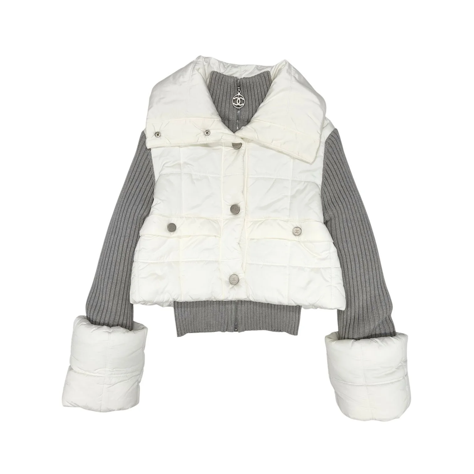 Chanel Grey Logo Puffer Coat