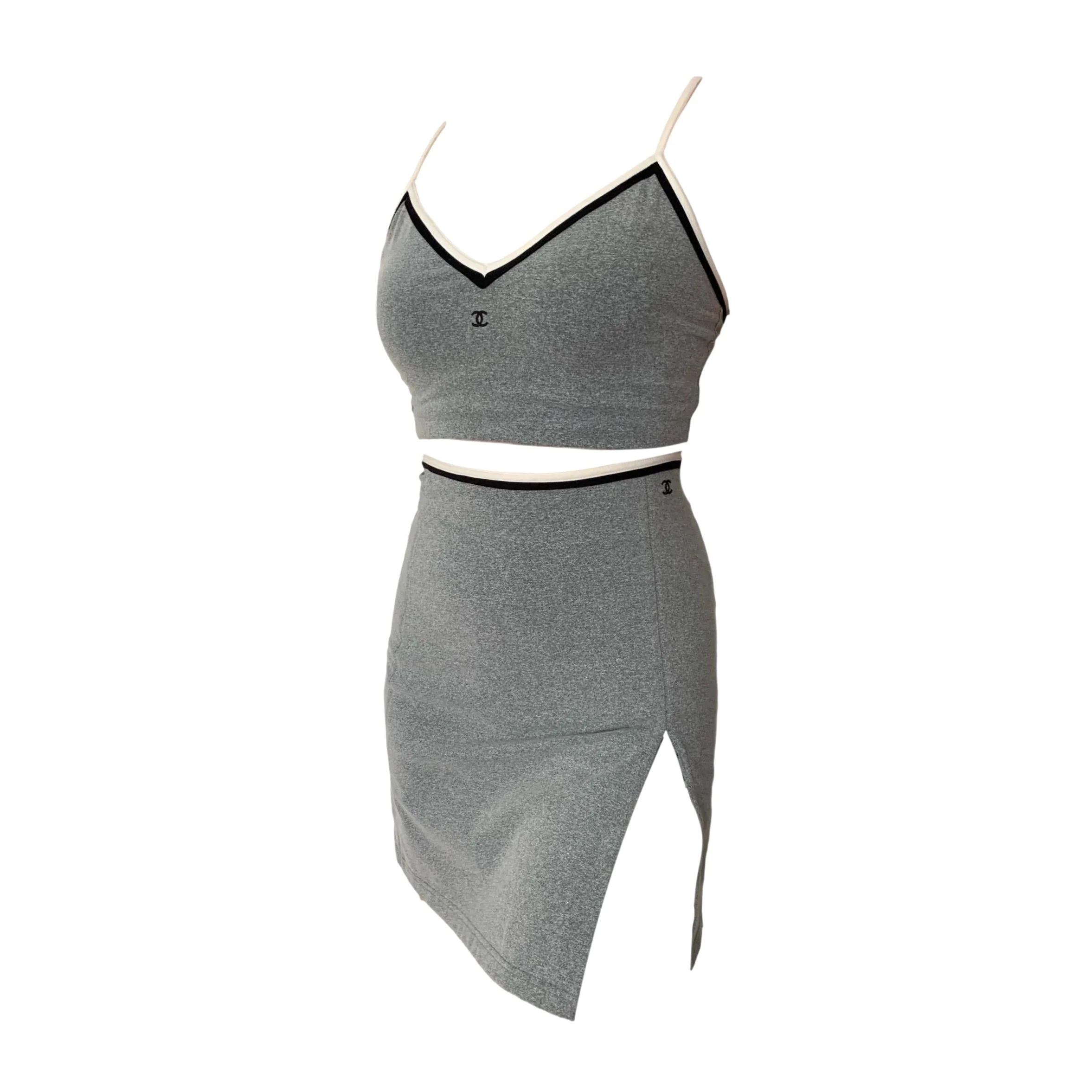 Chanel Grey Logo Sport Crop Set