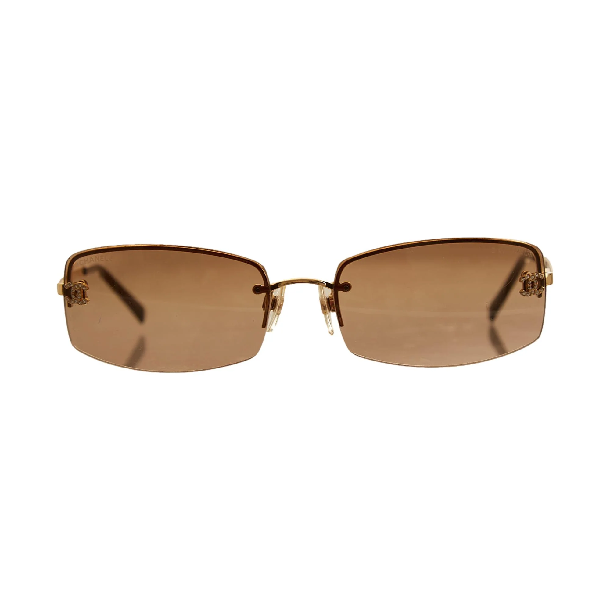 Chanel Dark Brown Mini Rhinestone Rimless Sunglasses - Image 2