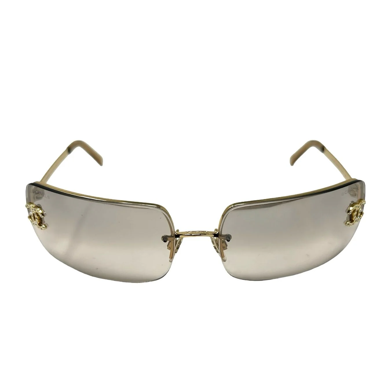 Chanel Grey Rhinestone Logo Rimless Sunglasses - Image 2