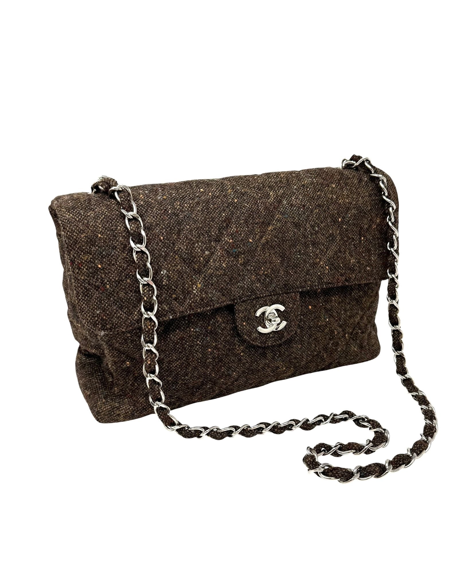 Chanel Brown Tweed Flap Bag - Image 3
