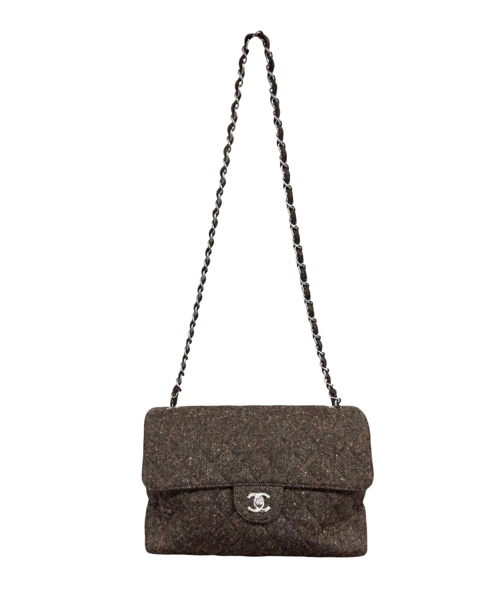 Chanel Brown Tweed Flap Bag - Image 5