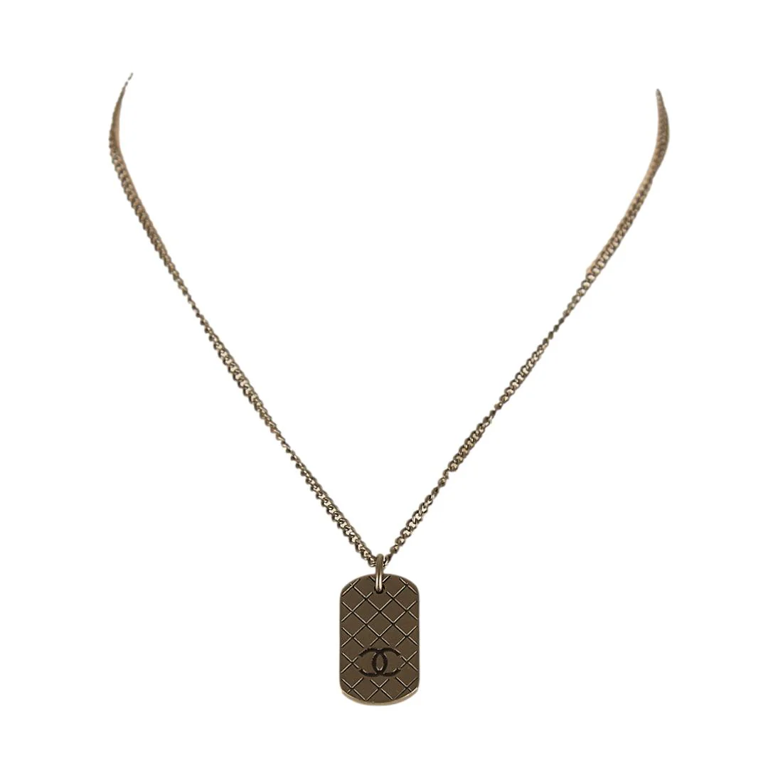 Chanel Gunmetal Logo Dogtag Necklace
