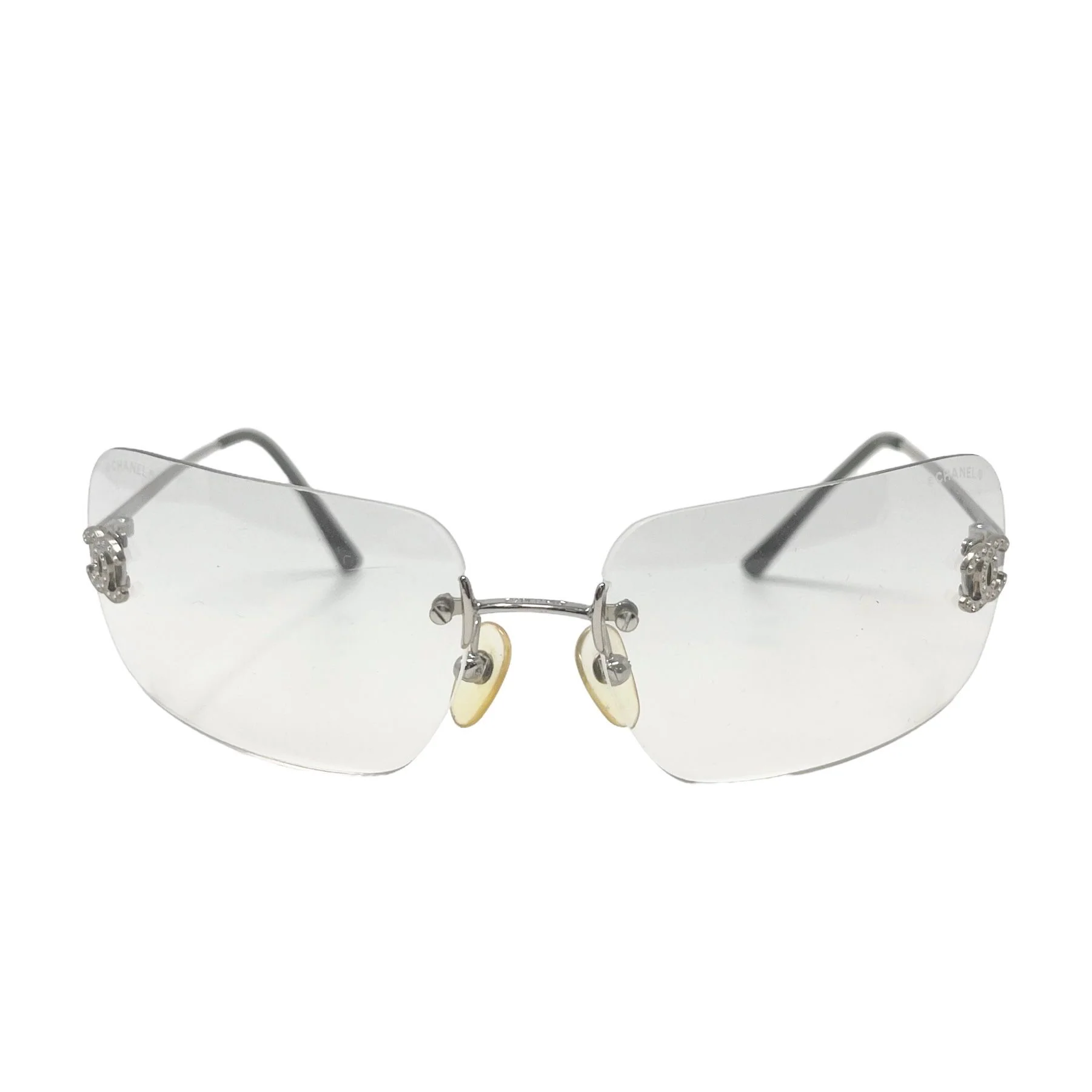 Chanel Light Grey Rhinestone Logo Sunglasses - Image 2