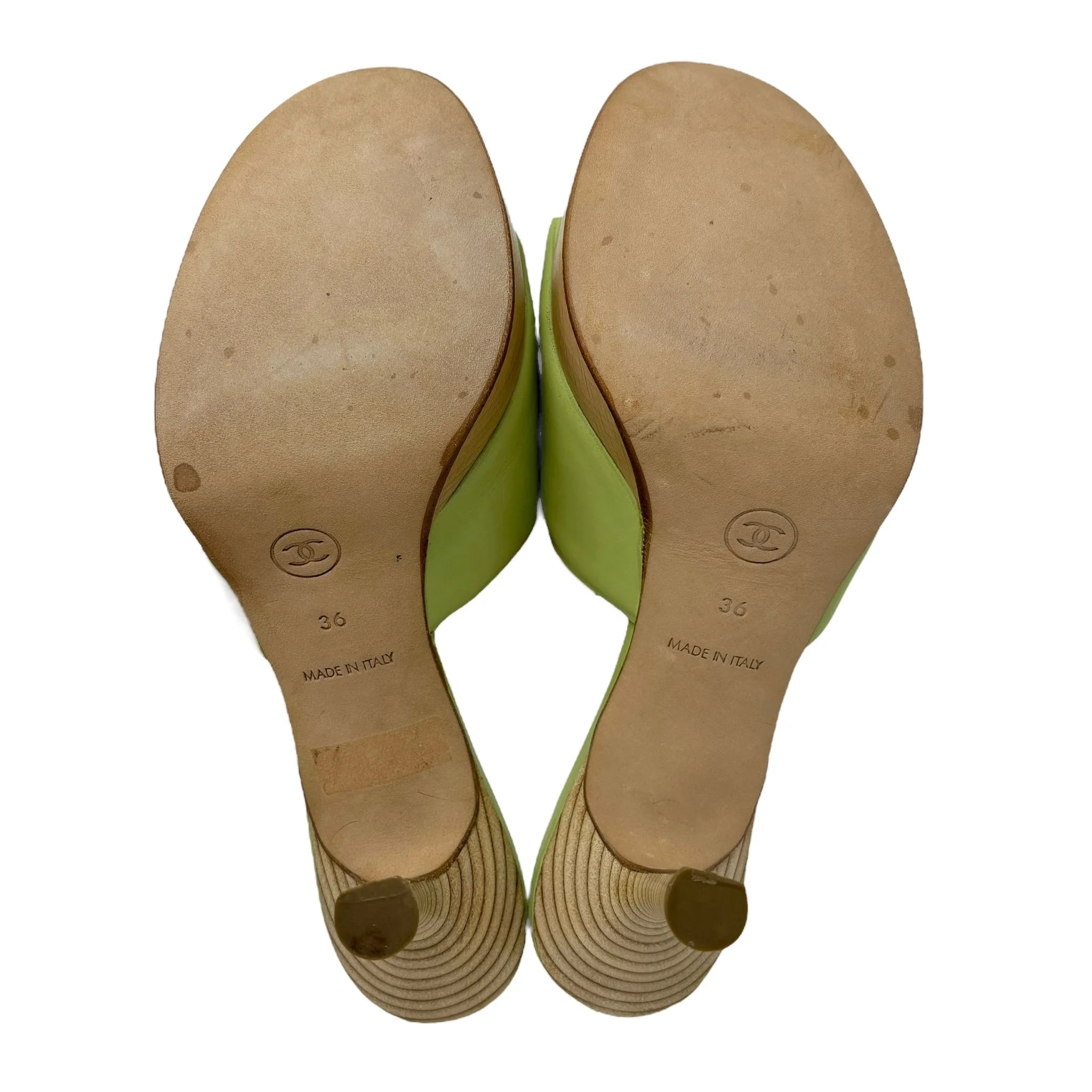 Chanel Lime Green Leather Platform Heels - Image 4