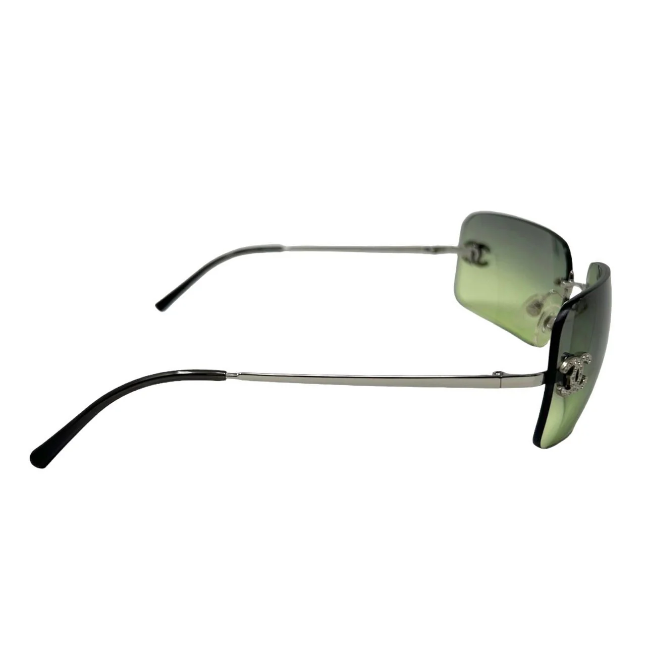 Chanel Lime Green Rhinestone Rimless Logo Sunglasses - Image 2